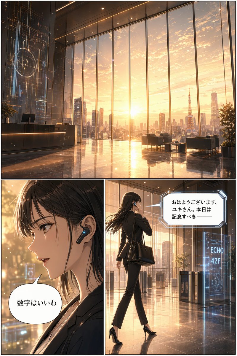 3格漫画：未来企业大厅建筑空间场景