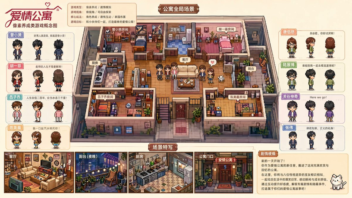 电视剧主题像素养成游戏概念图