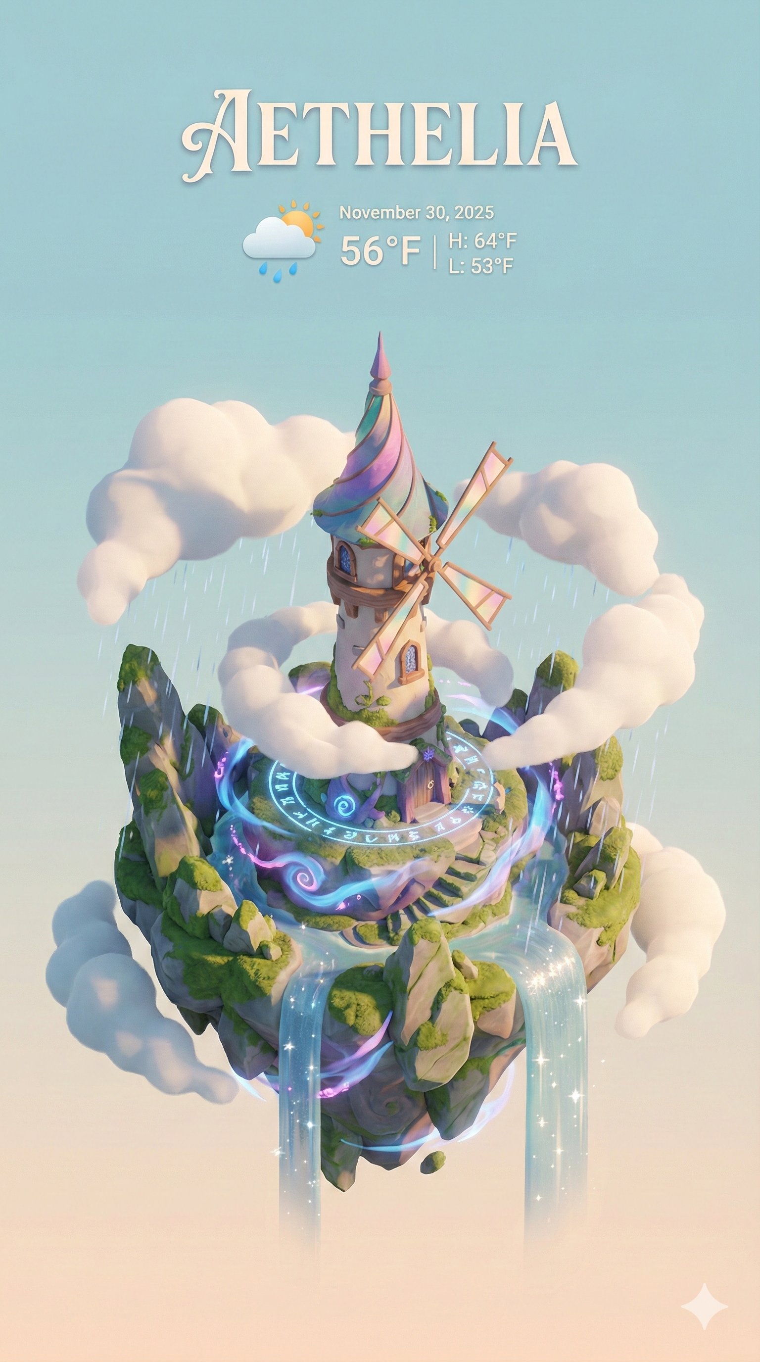 魔幻漂浮岛屿与风车/法师塔的3D卡通场景展示