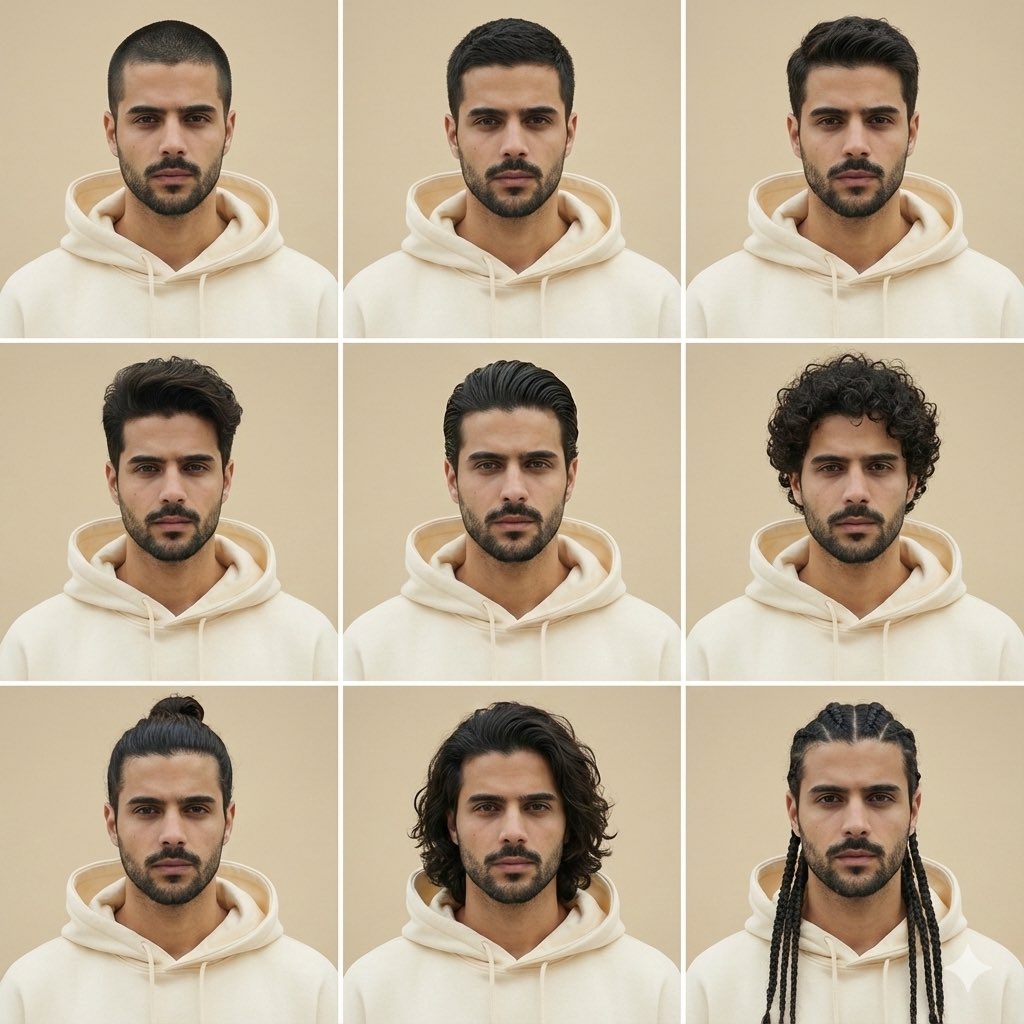 Gemini应用中的Nano Banana Pro：男士发型风格对比