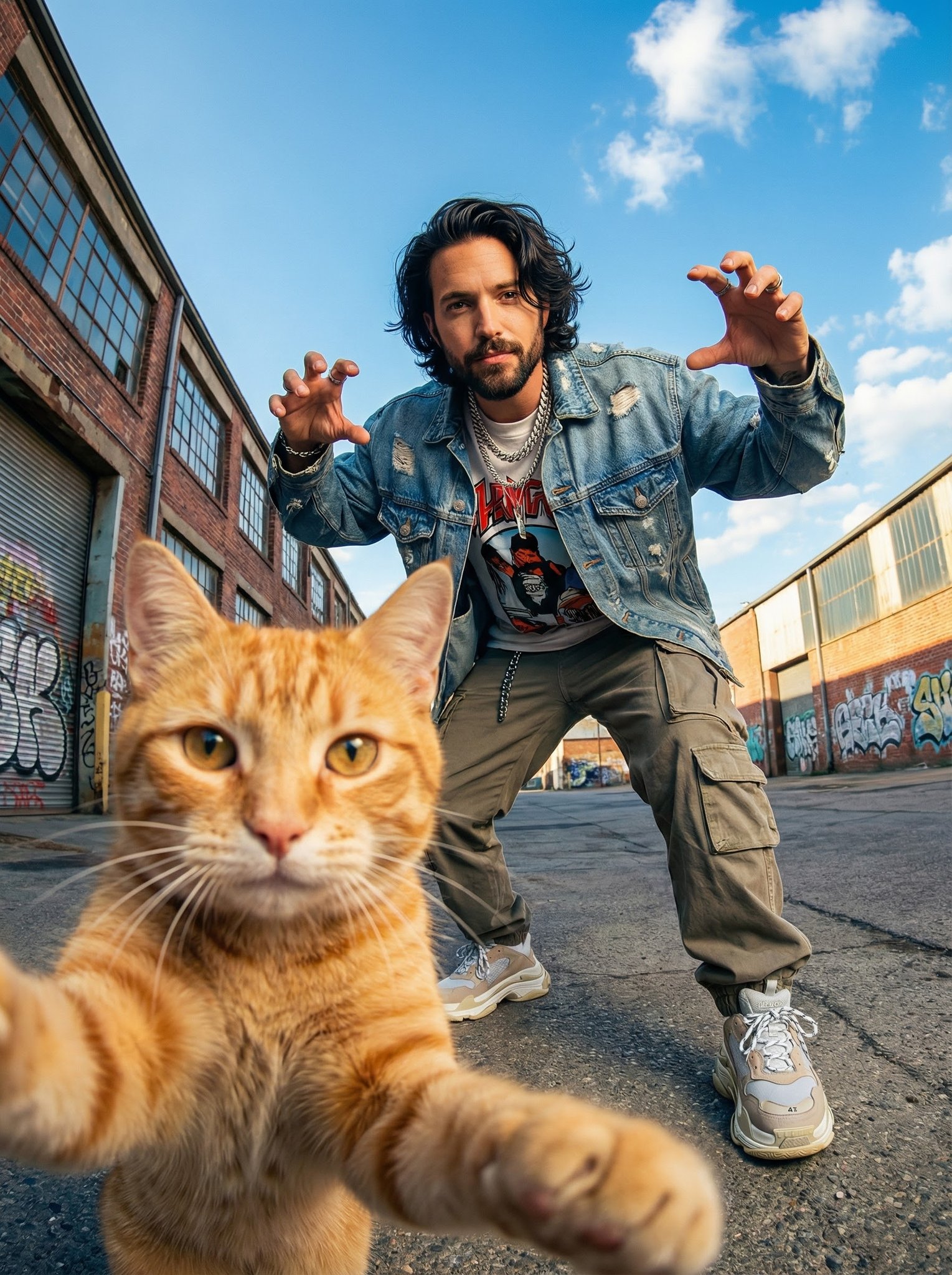捕捉街头野生时刻：与淘气的猫咪一起拍一张逼真的自拍