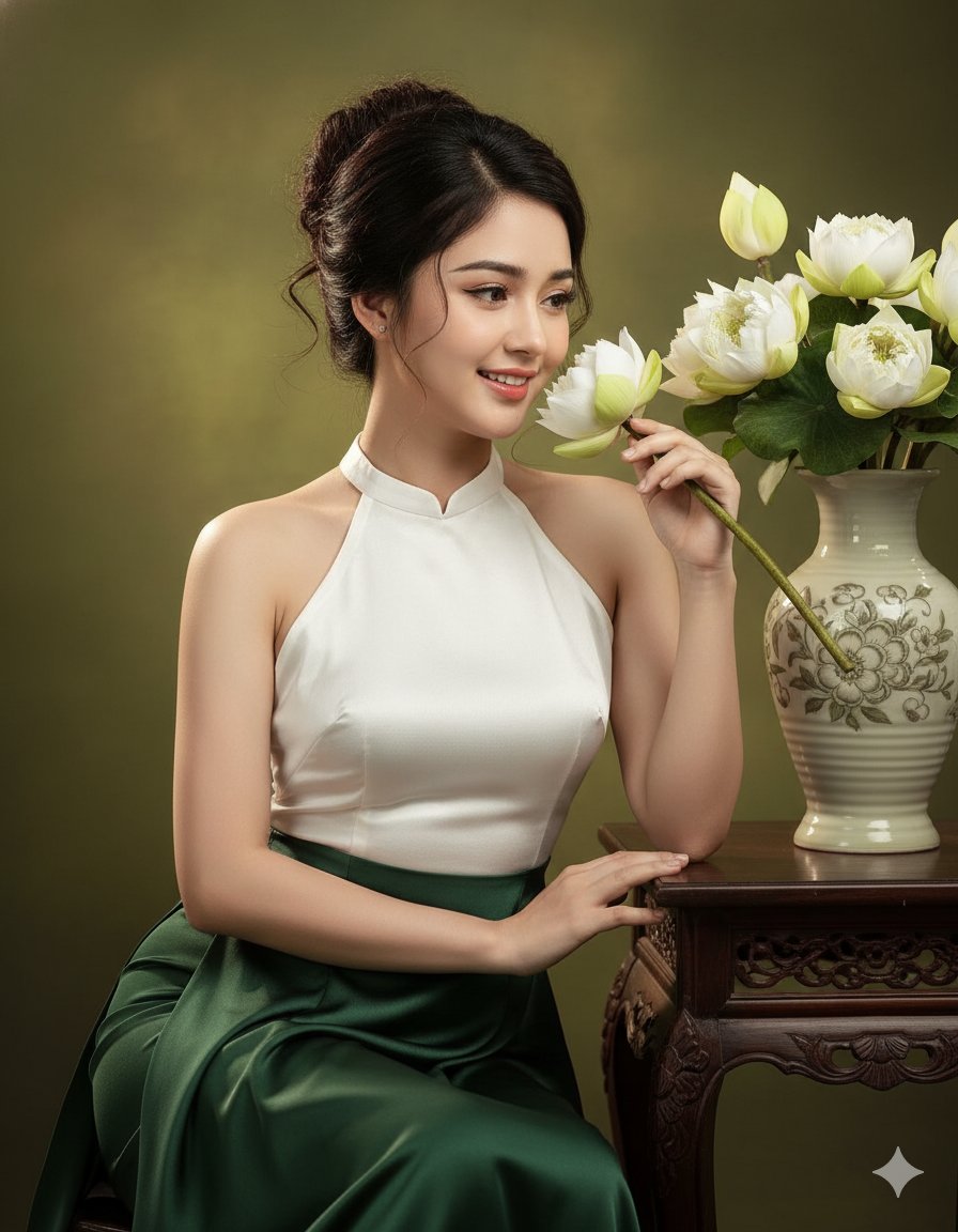 越南美女传统服饰写实肖像