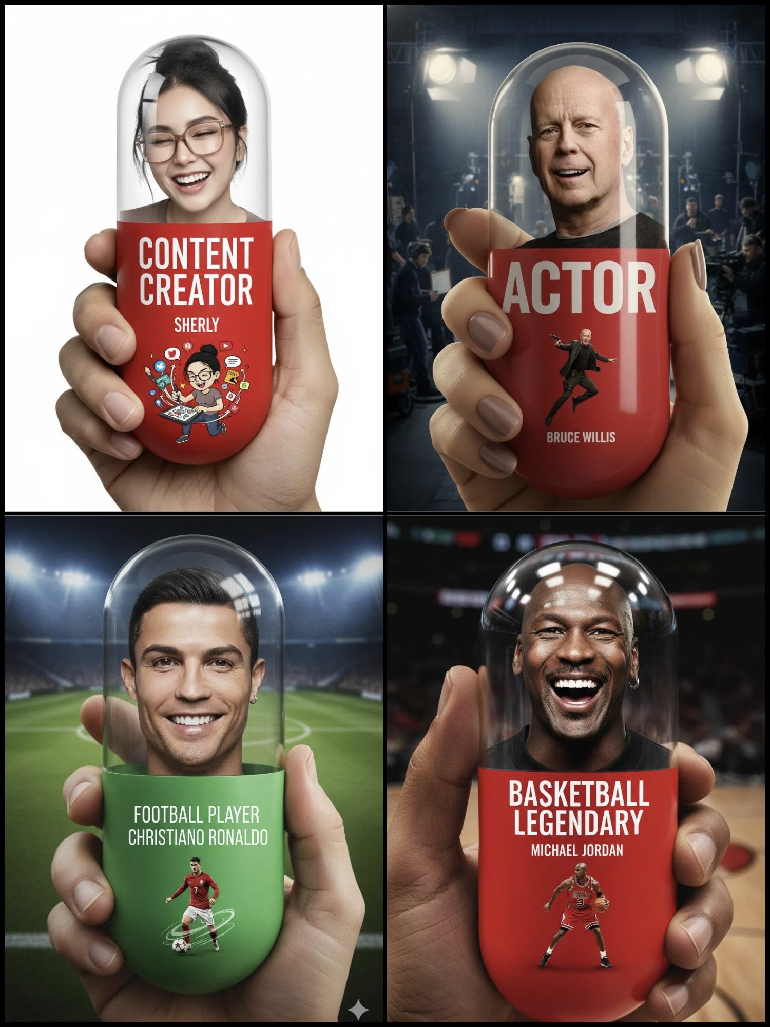 Gemini Ai创意：篮球传奇迈克尔&middot;乔丹手握巨型药丸