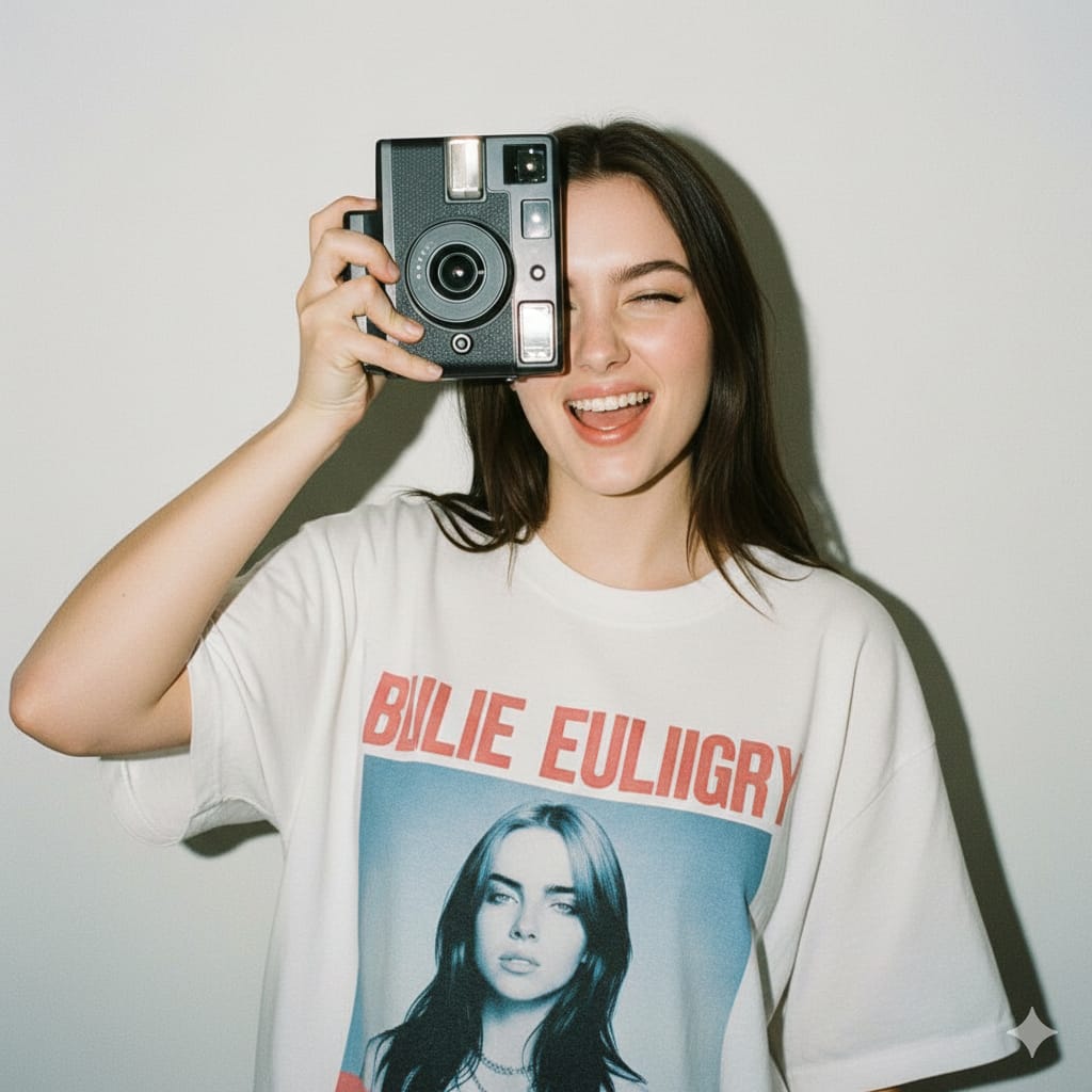 复古风格：年轻女子愉快拍照