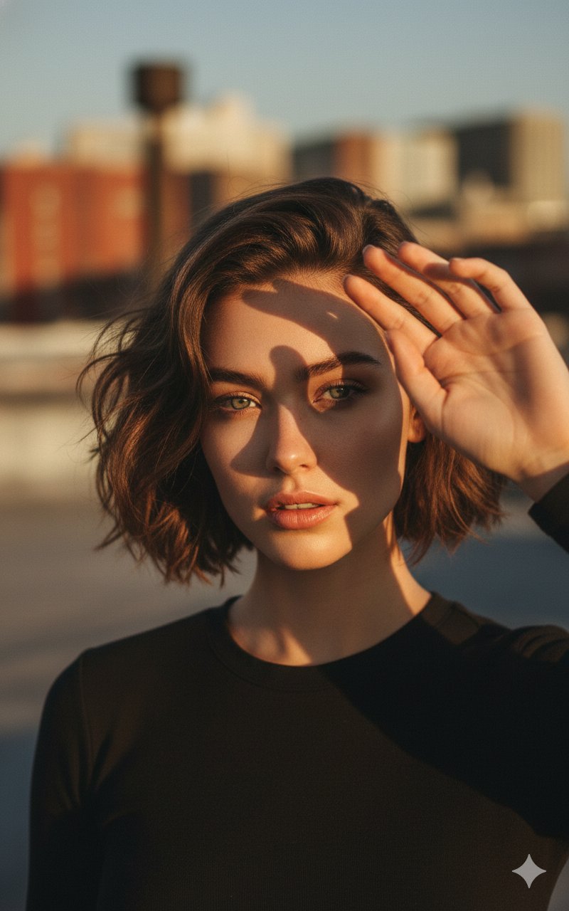 金色时分屋顶上的女性特写