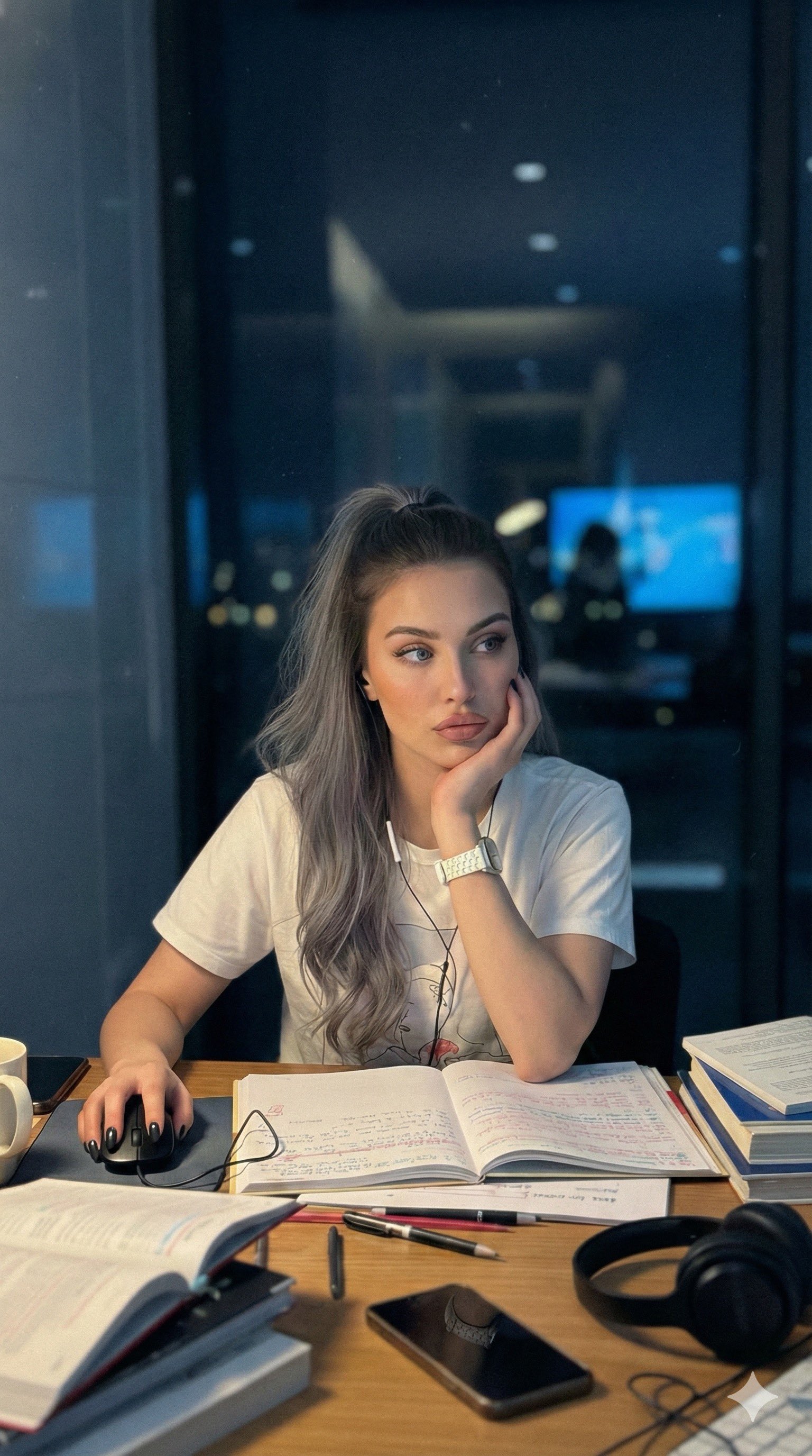 夜间凌乱书桌上的Gemini Nano Banana 3.0