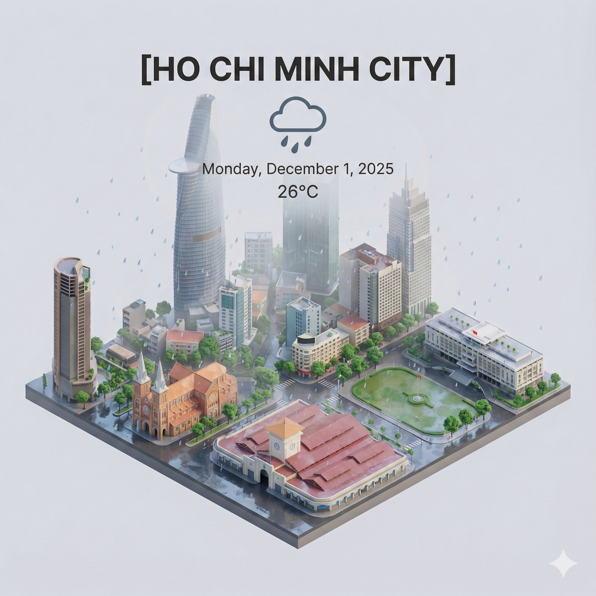 天气应用界面3D卡通场景提示词模板