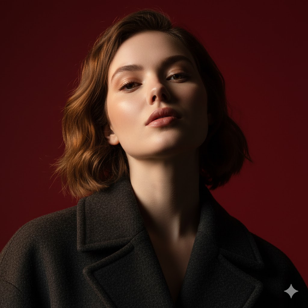 女性版摄影：垂直人像，高清，红背景下的雕塑美学