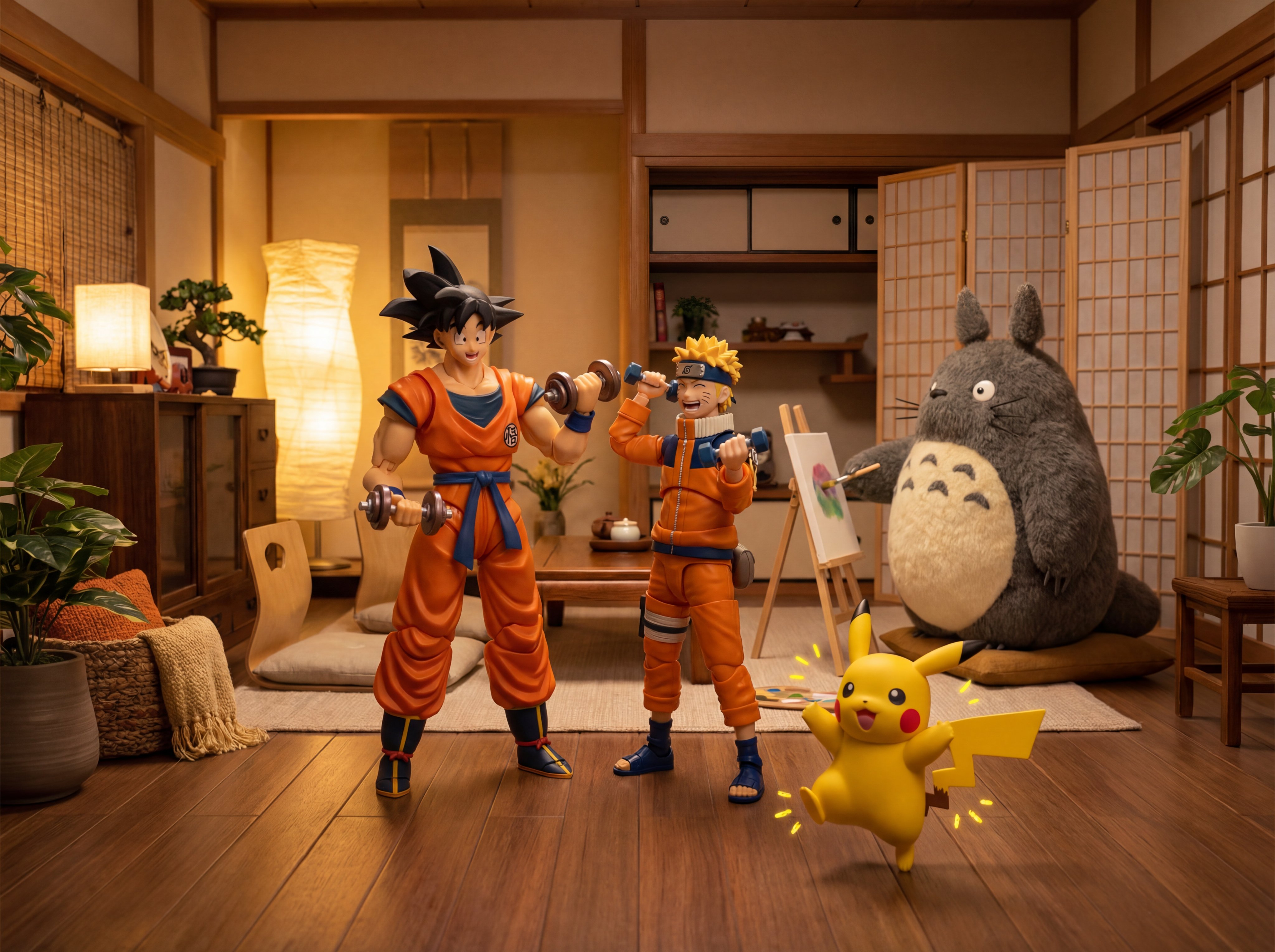 动漫风格日本客厅中的动感时刻