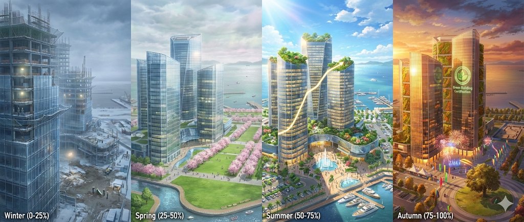 超现实主义时光流转艺术：建筑四季循环全景叙事