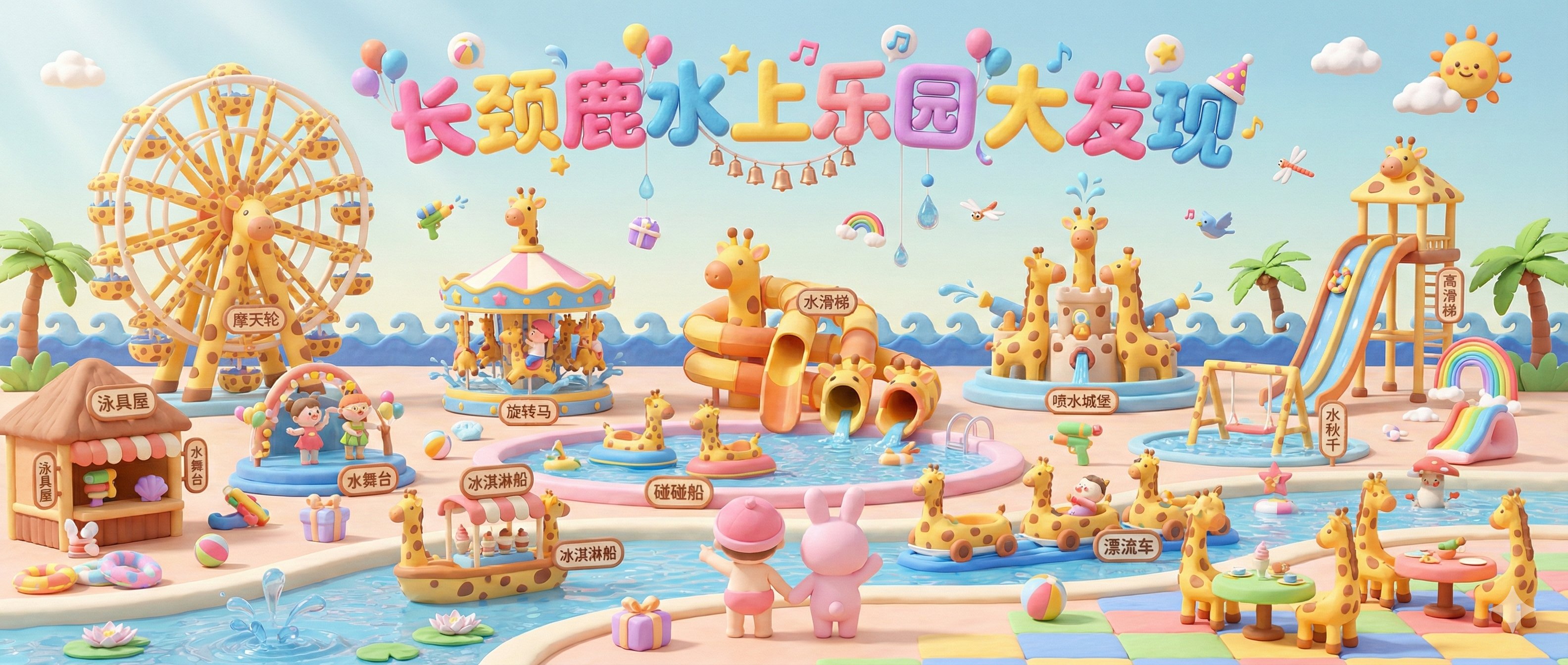 女儿与长颈鹿梦幻乐园