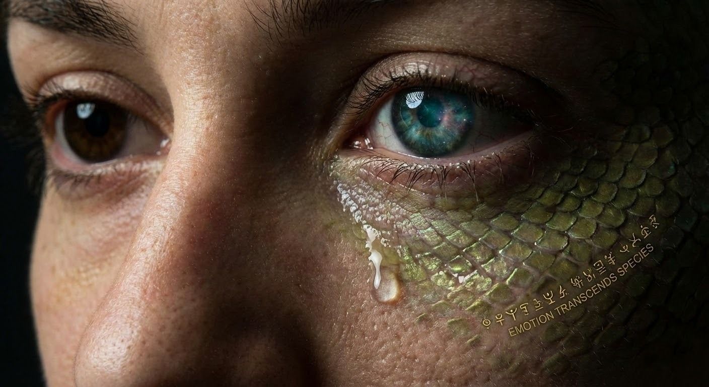 人类-外星混血面容特写：表达静谧悲伤，细节丰富