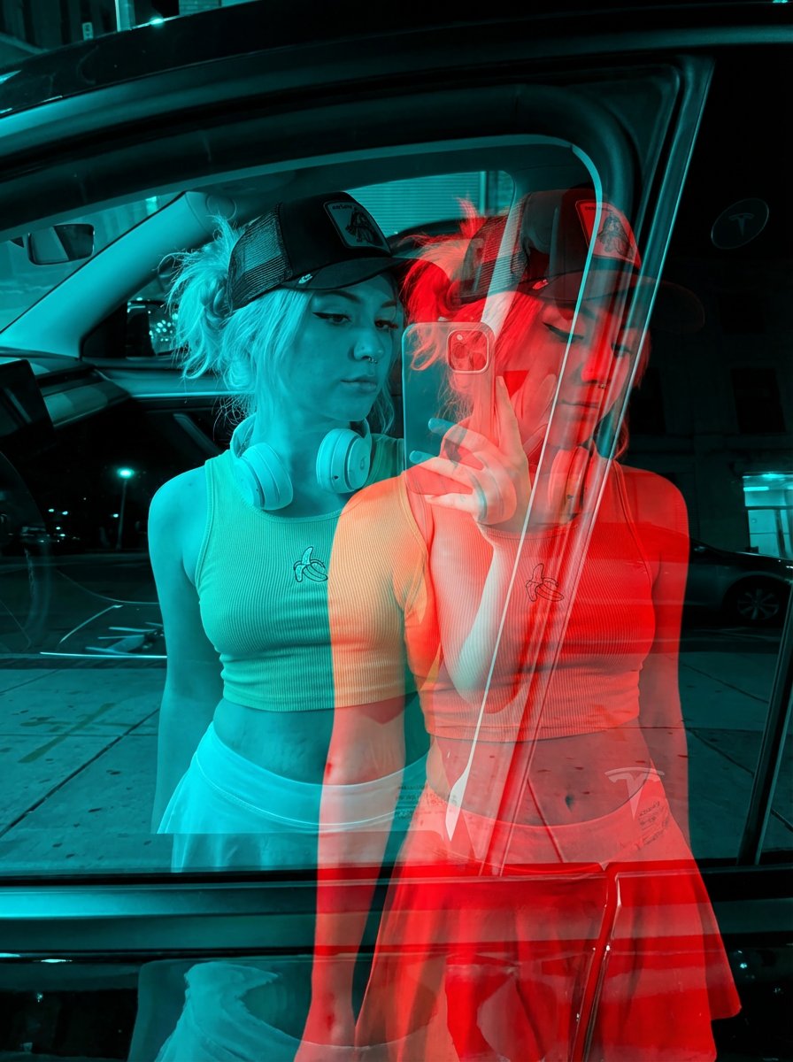 艺术红蓝双重曝光效果 - 纳米香蕉Pro