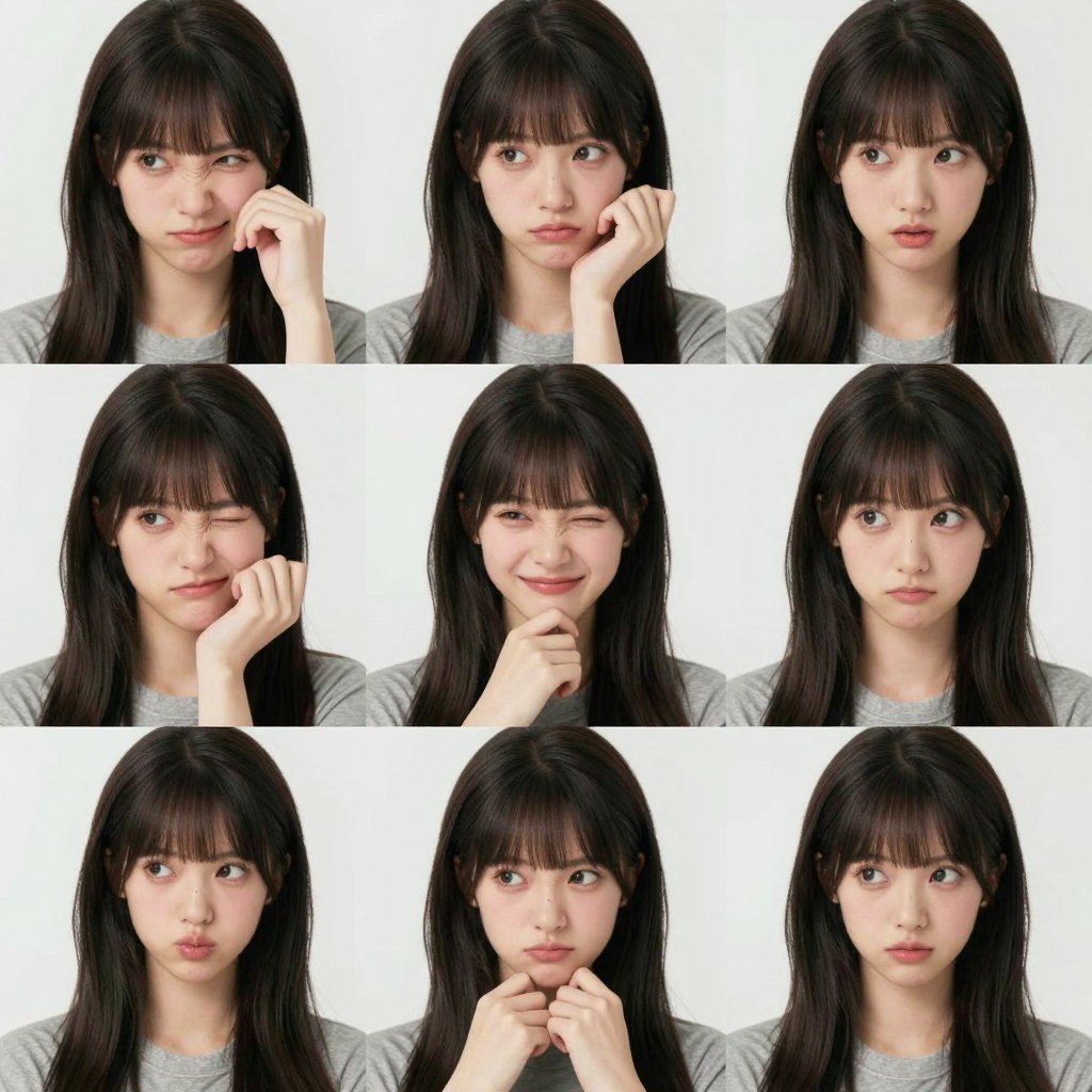 九宫格创意摄影：一致表情与姿势的多样化视角