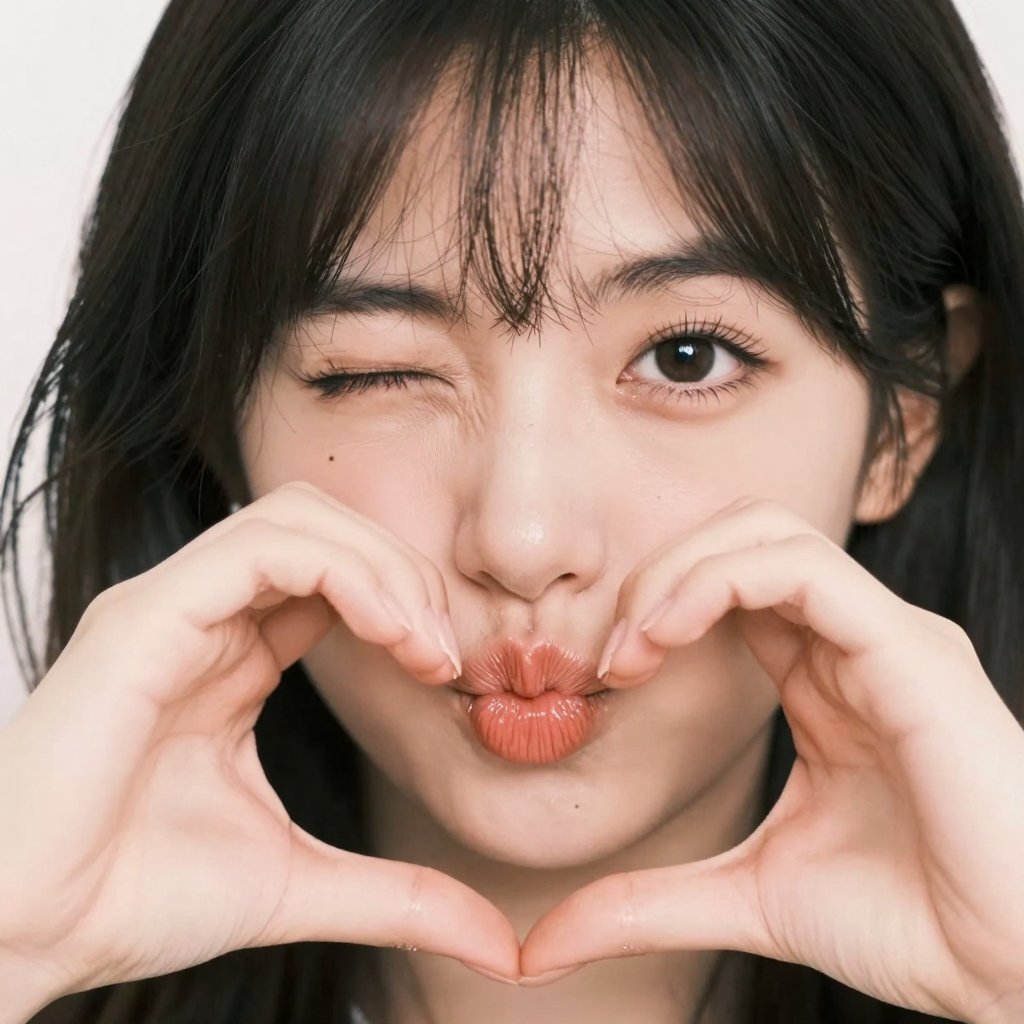 东亚女性手比心形肖像