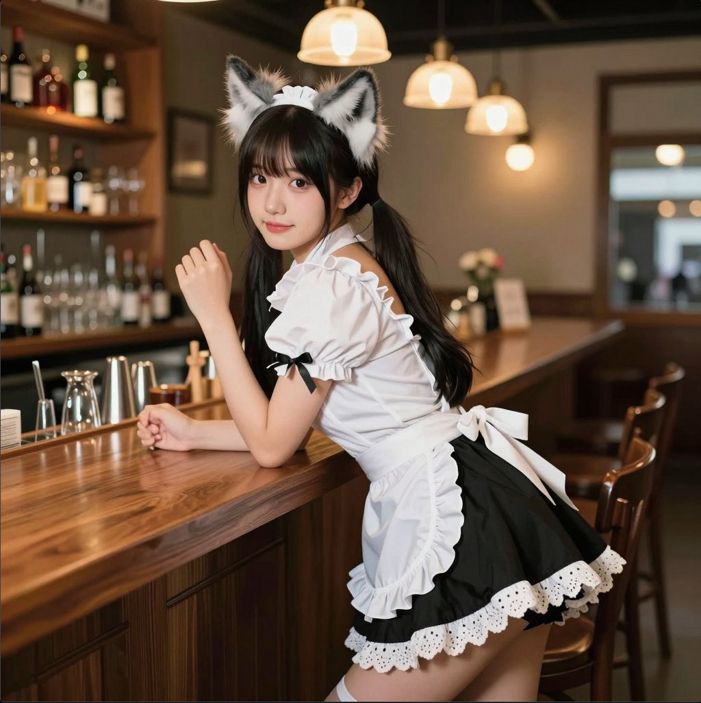 夜晚温馨女仆咖啡馆或私人酒吧柜台