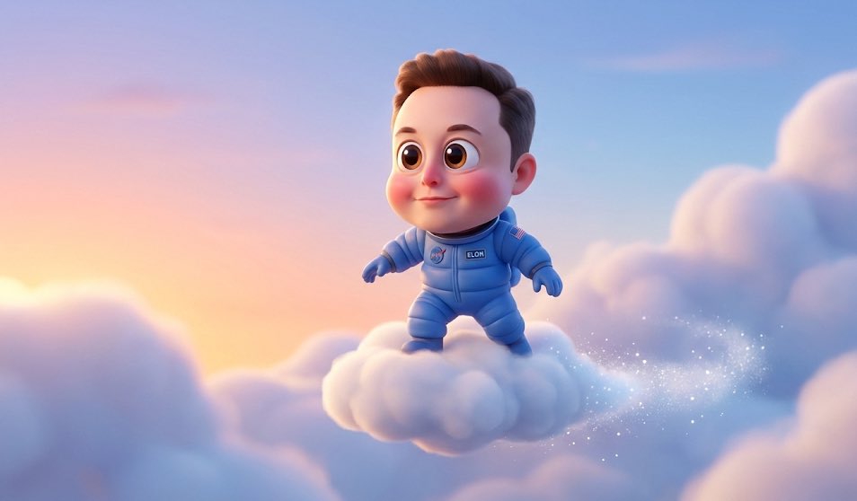 卡通化名人乘坐云朵滑板