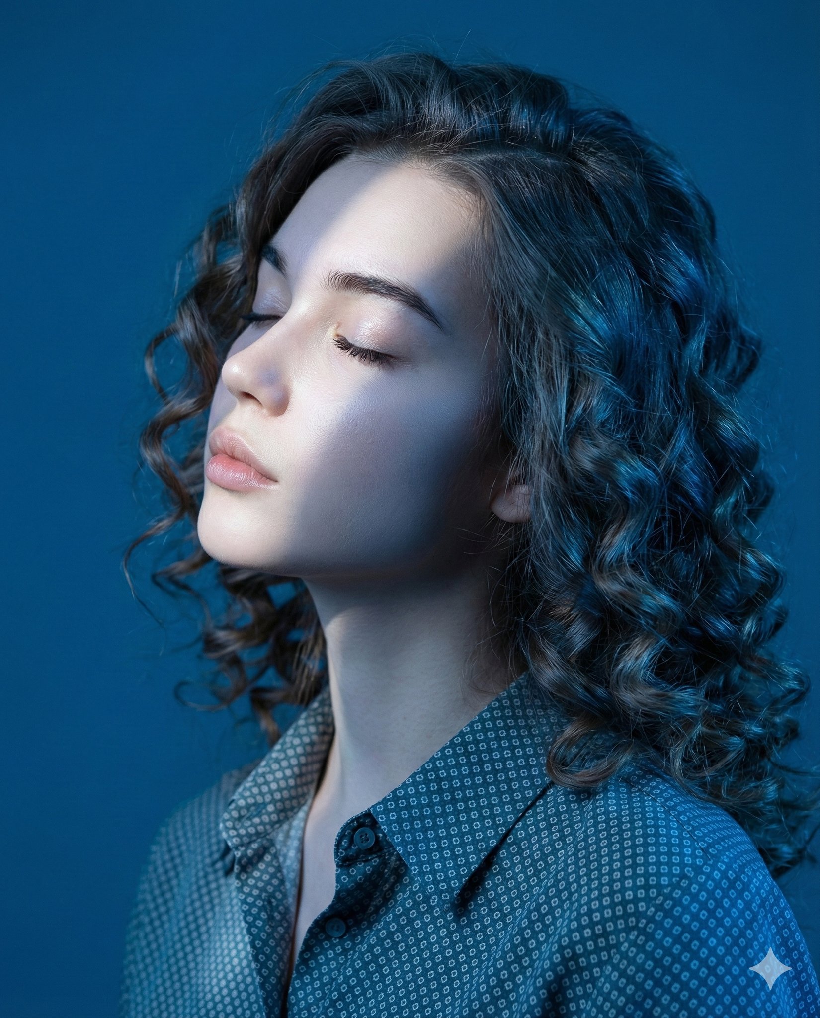 静谧内省的年轻女性艺术编辑肖像