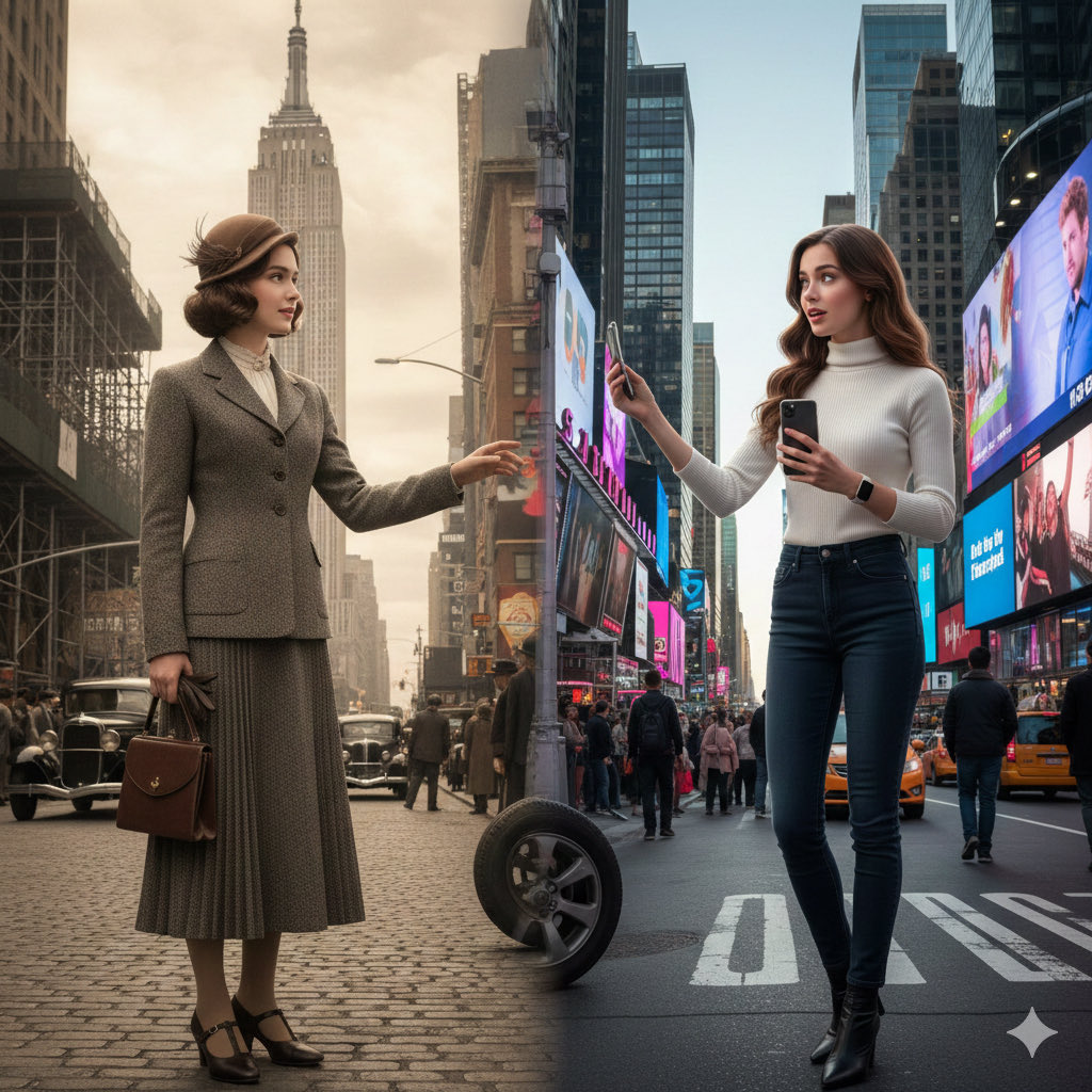 时代交错摄影：1930年代帝国大厦与现代时代广场