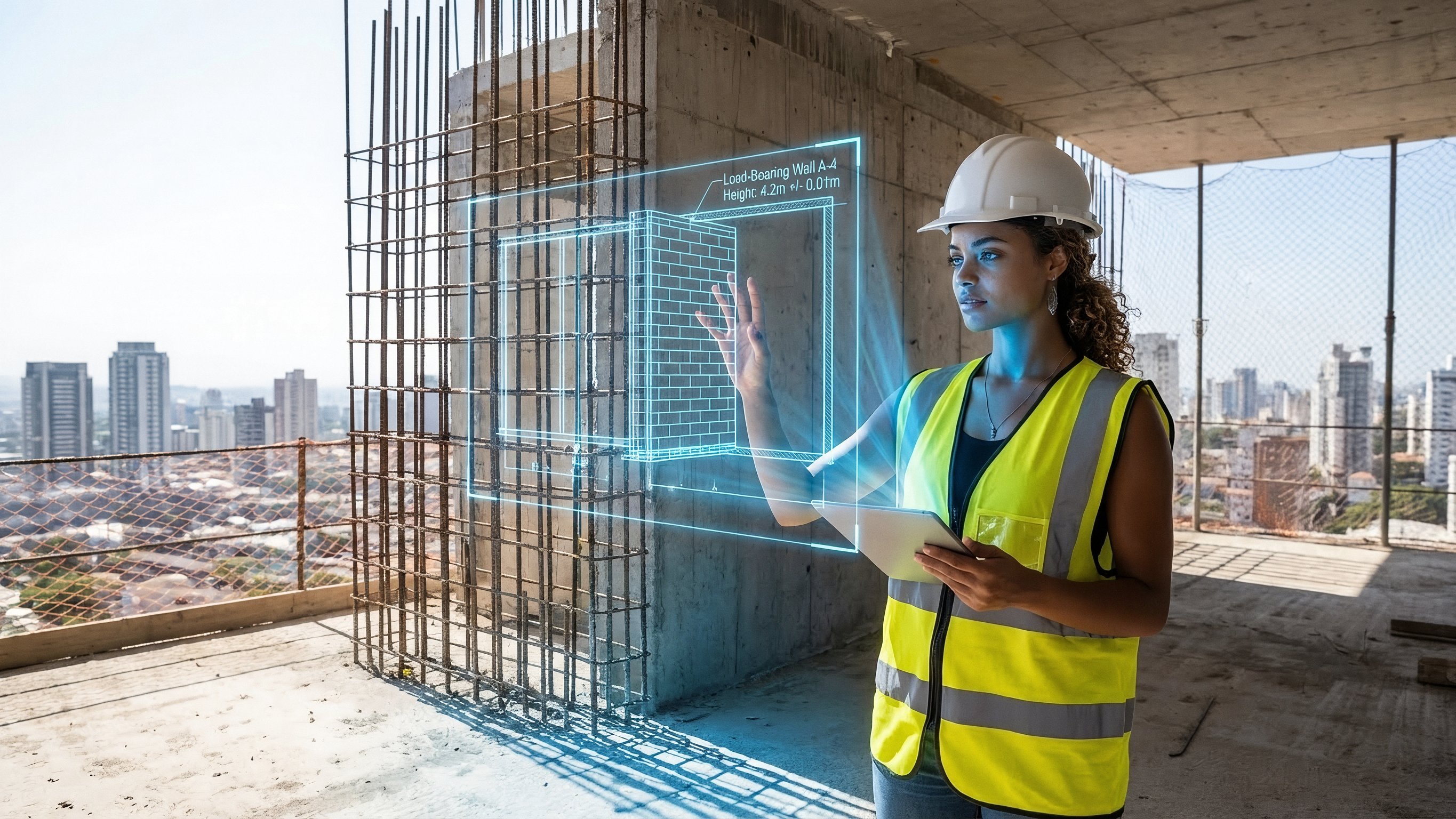 建设工地场景，上传主题手持蓝图AR投影