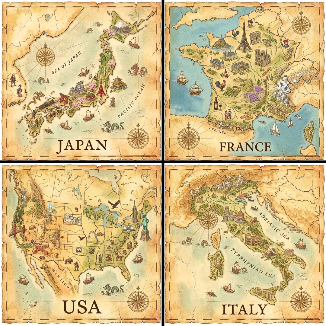 NANO BANANA PRO 的国家地标地图