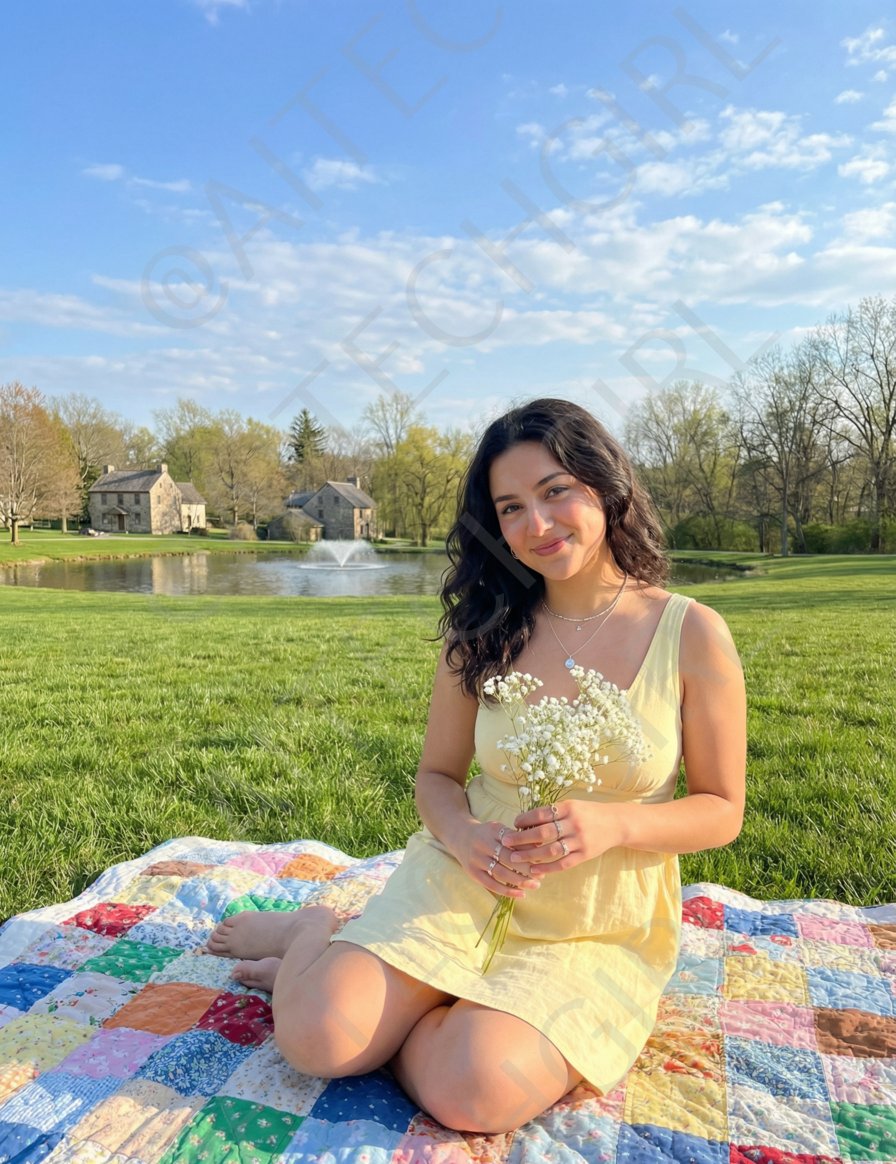 户外野餐的女性肖像