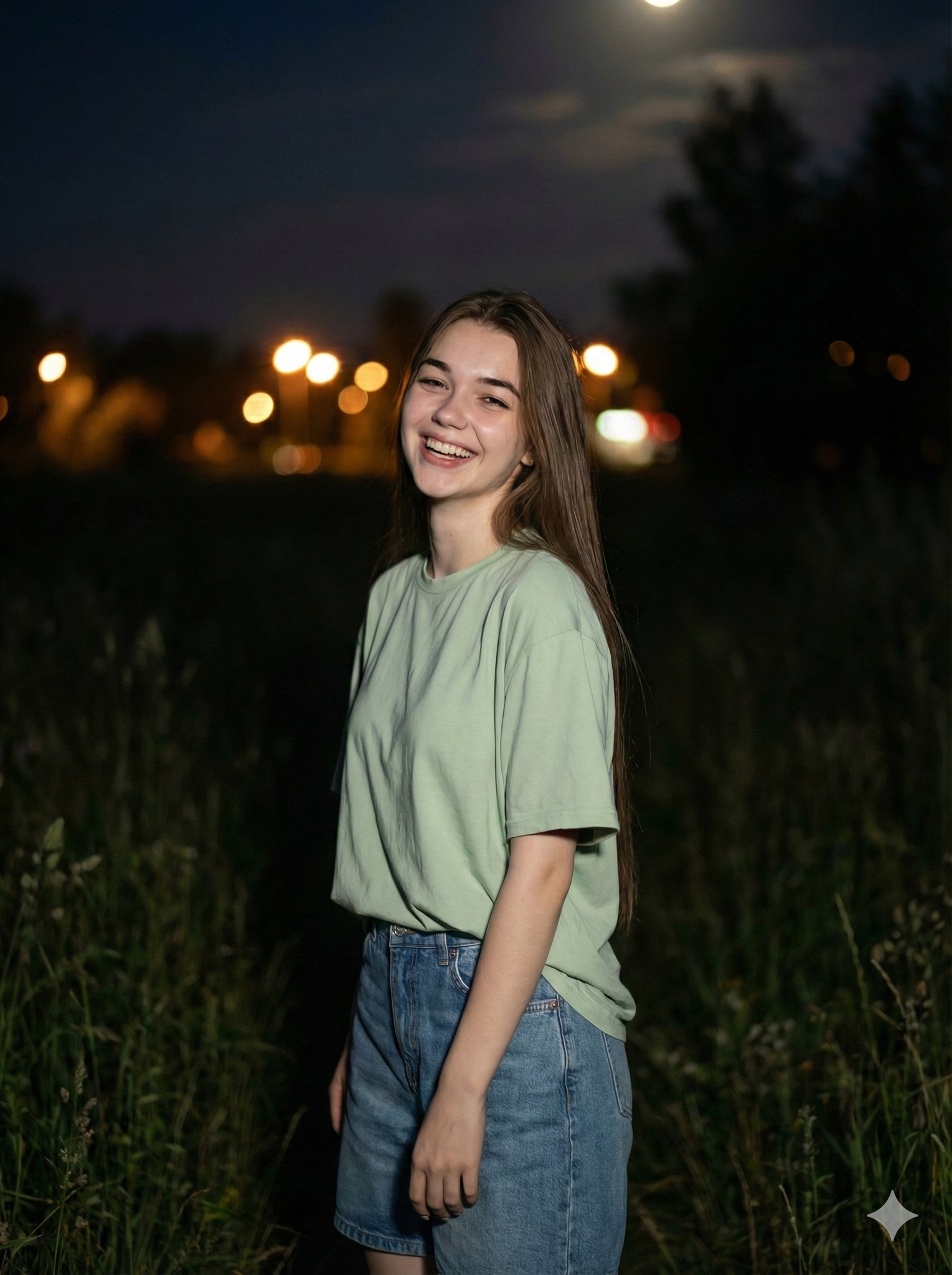 夜晚草丛中真实肖像