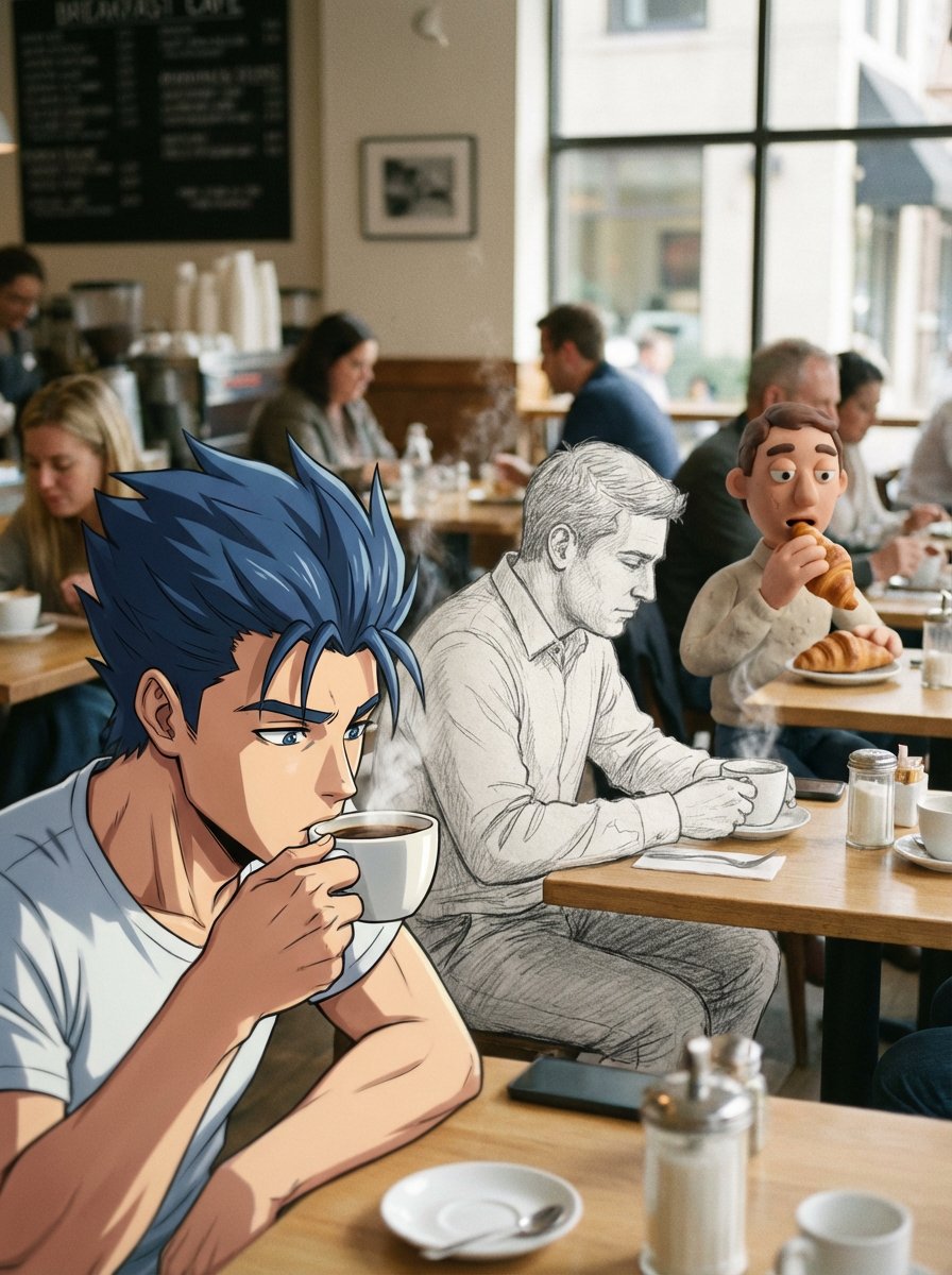 风格混合的早餐咖啡馆