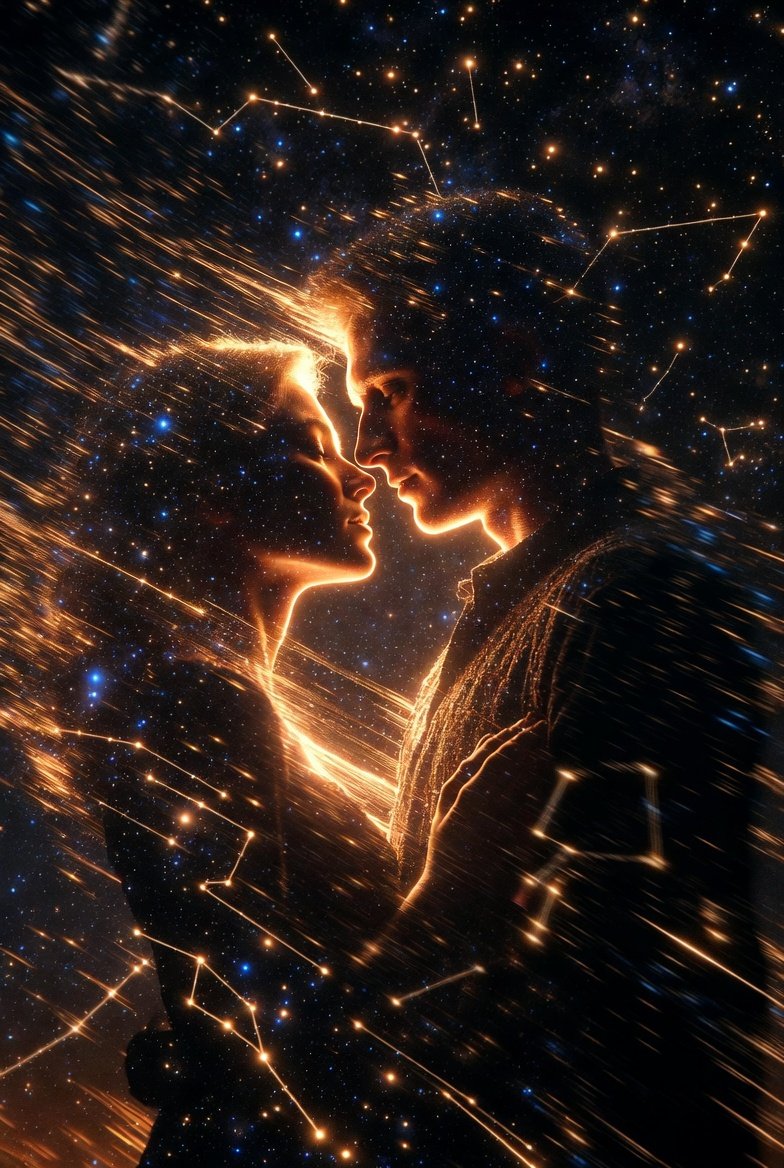 宇宙星辰下的情侣半身像