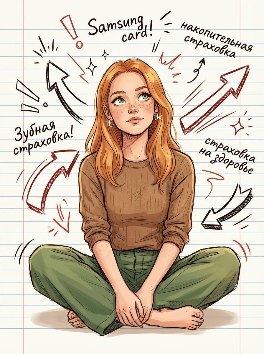 创意灵感插画：坐姿思考的年轻女性