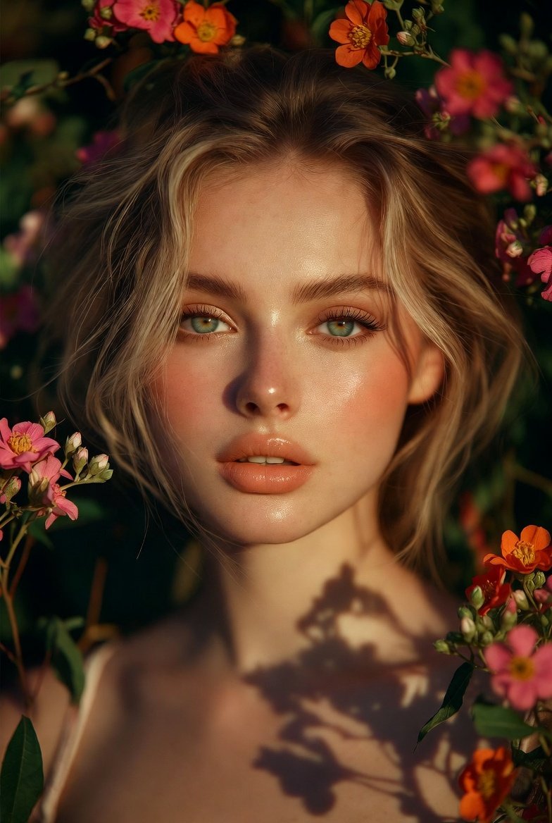 俄罗斯金发女郎在金色时光下的花园区高清人像