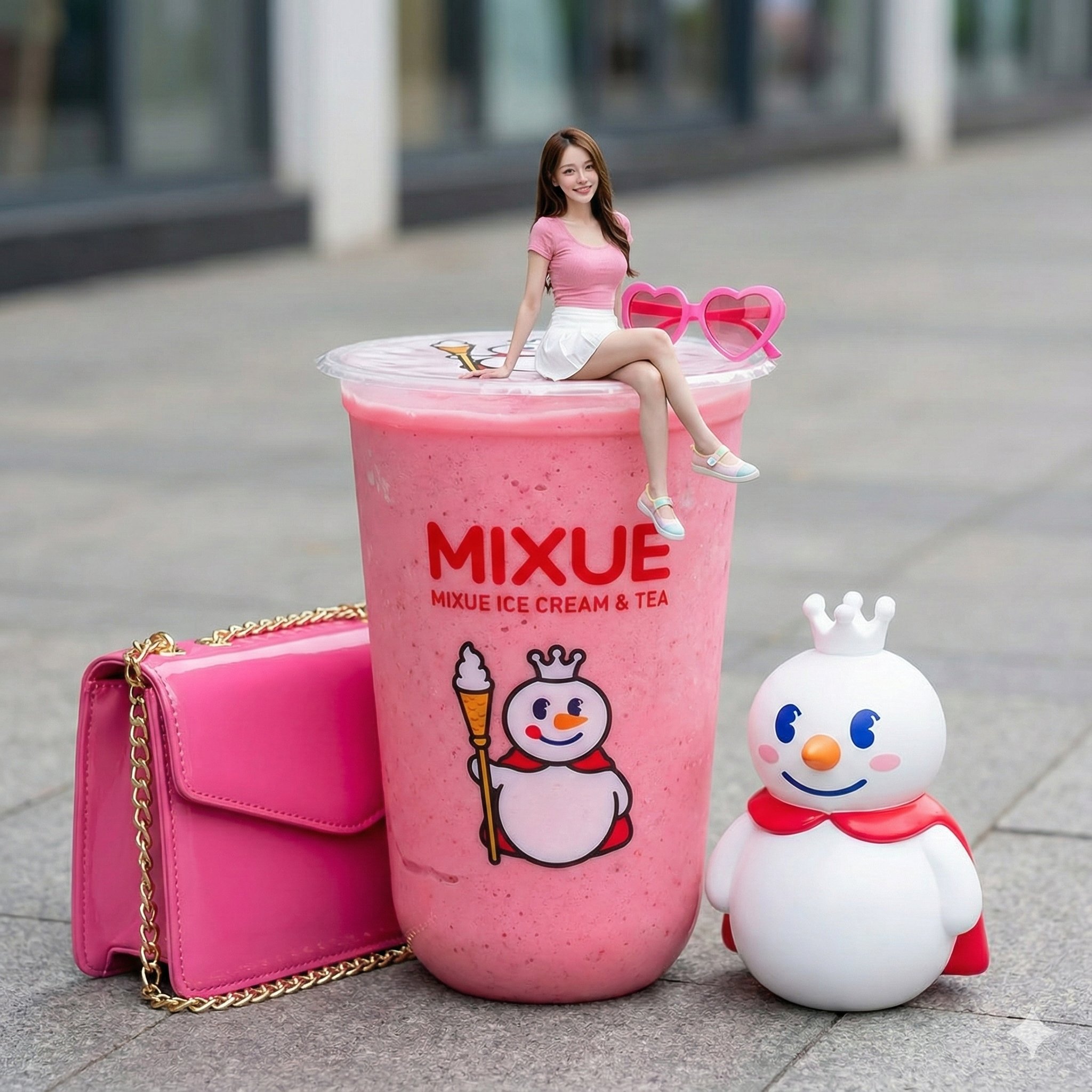 迷你版女生坐在咖啡杯子上