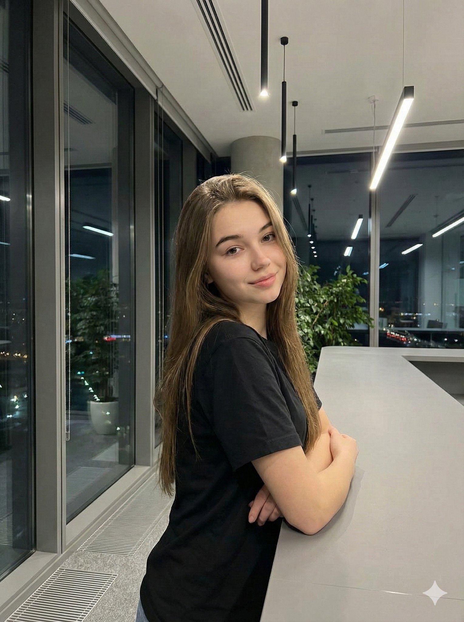 现代办公室夜景女性肖像