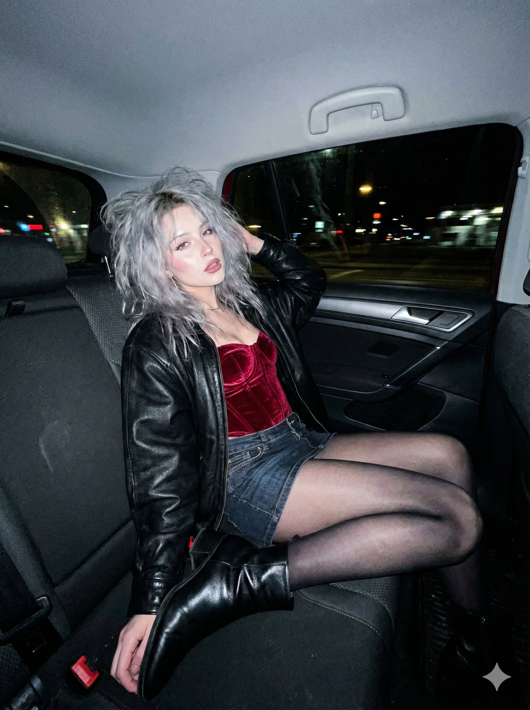 银发少女车内摆姿