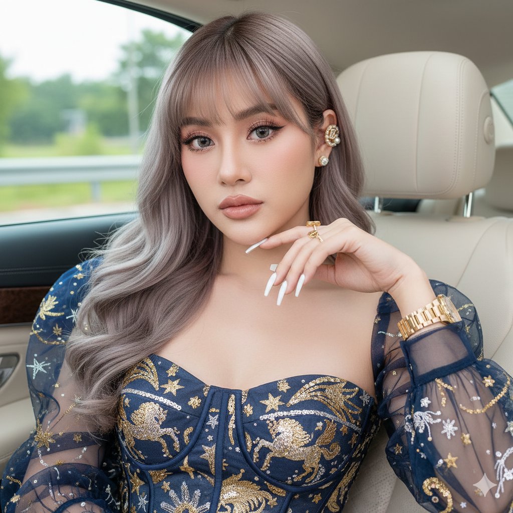 东南亚血统年轻女性豪华车内肖像