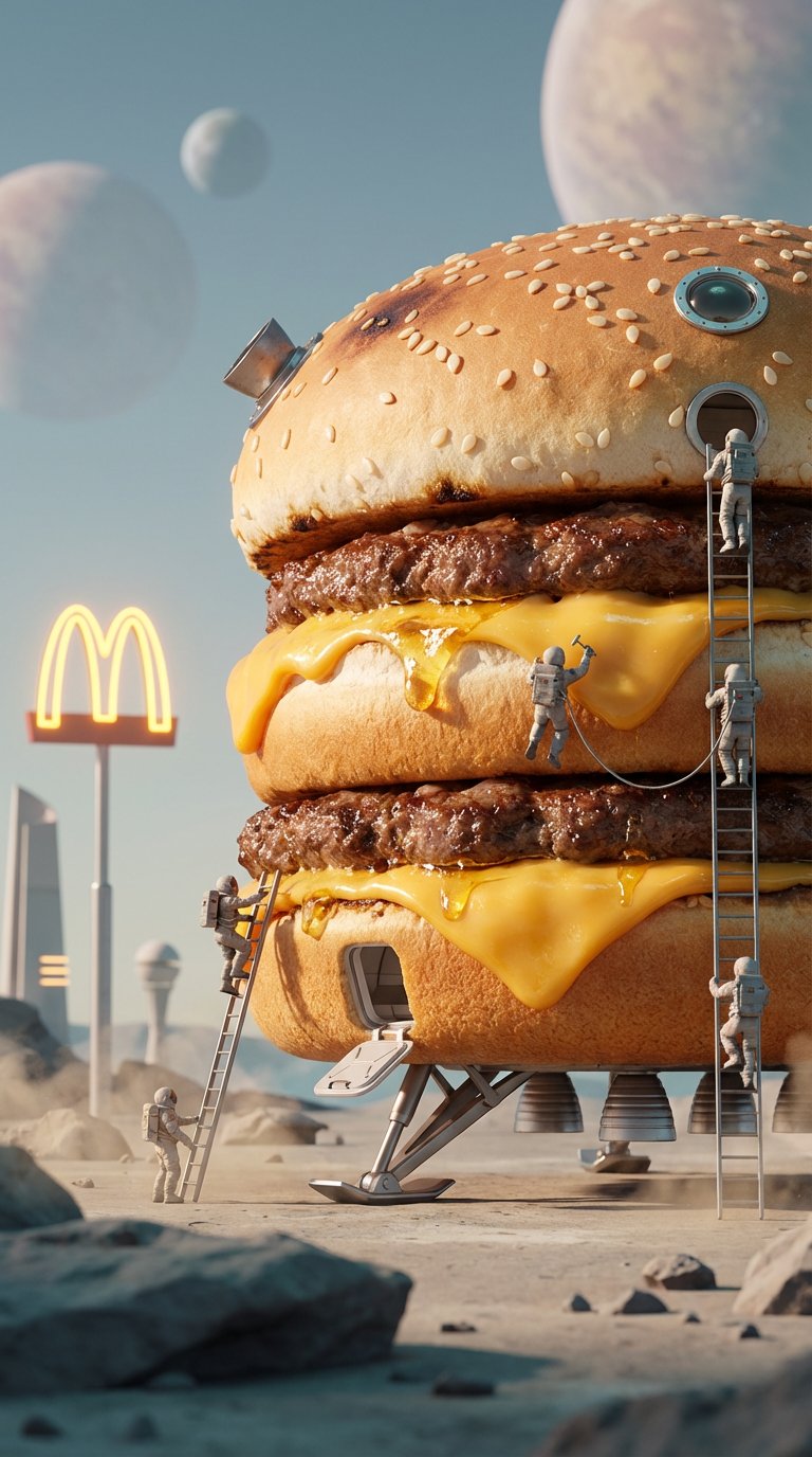 太空汉堡飞船降落在外星荒漠