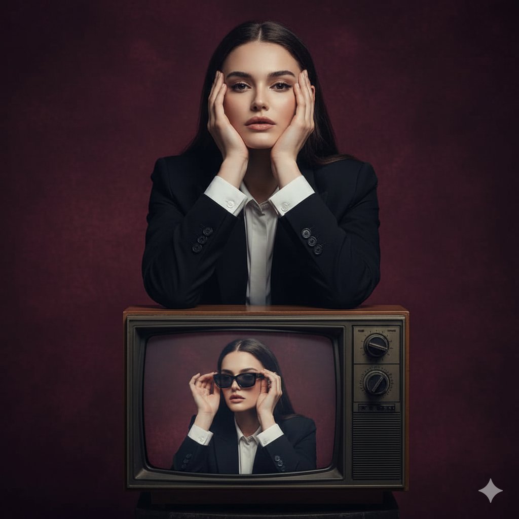 复古电视背景下的概念式人物肖像