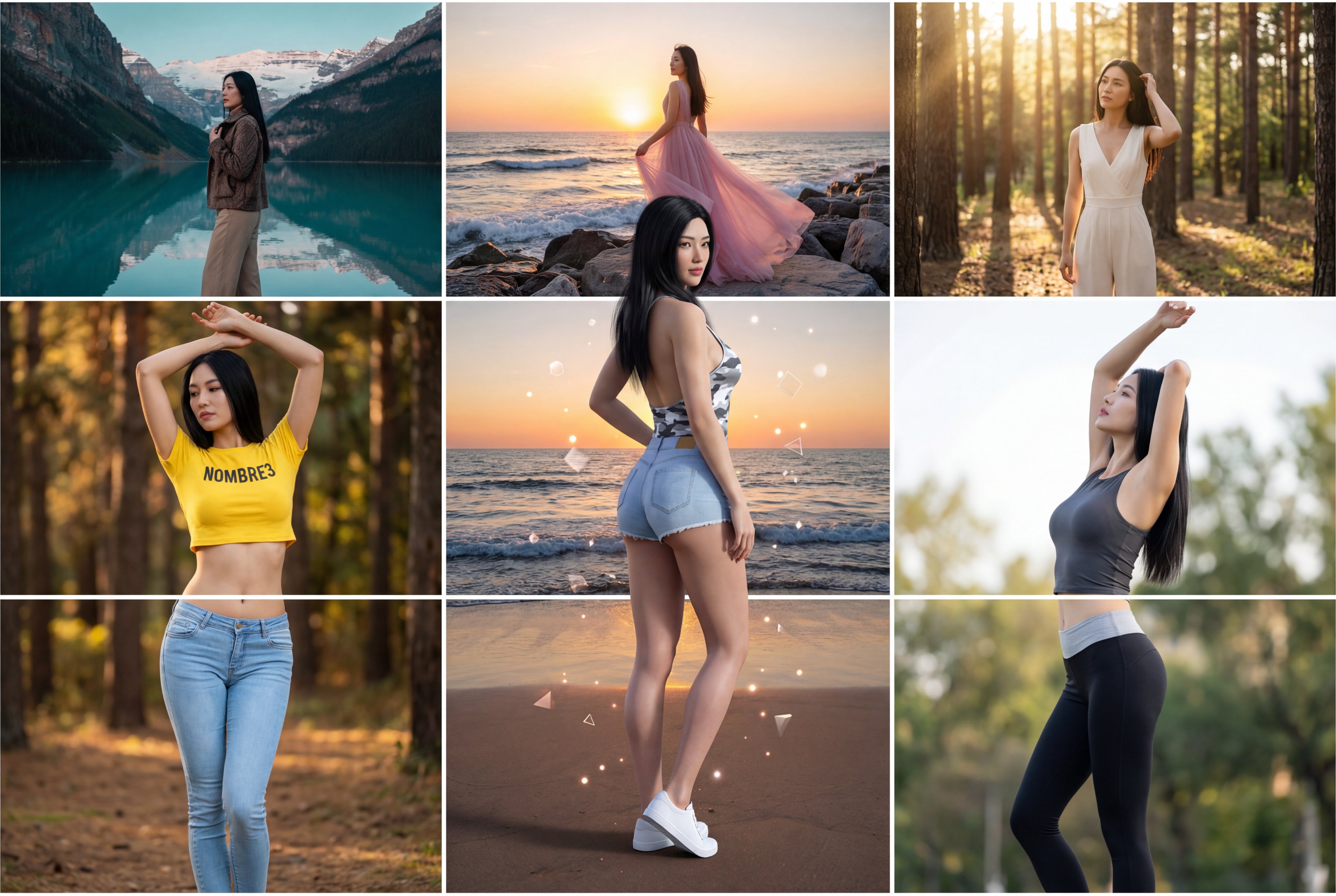 迭代版3x3网格海报，裸眼3D女性图像