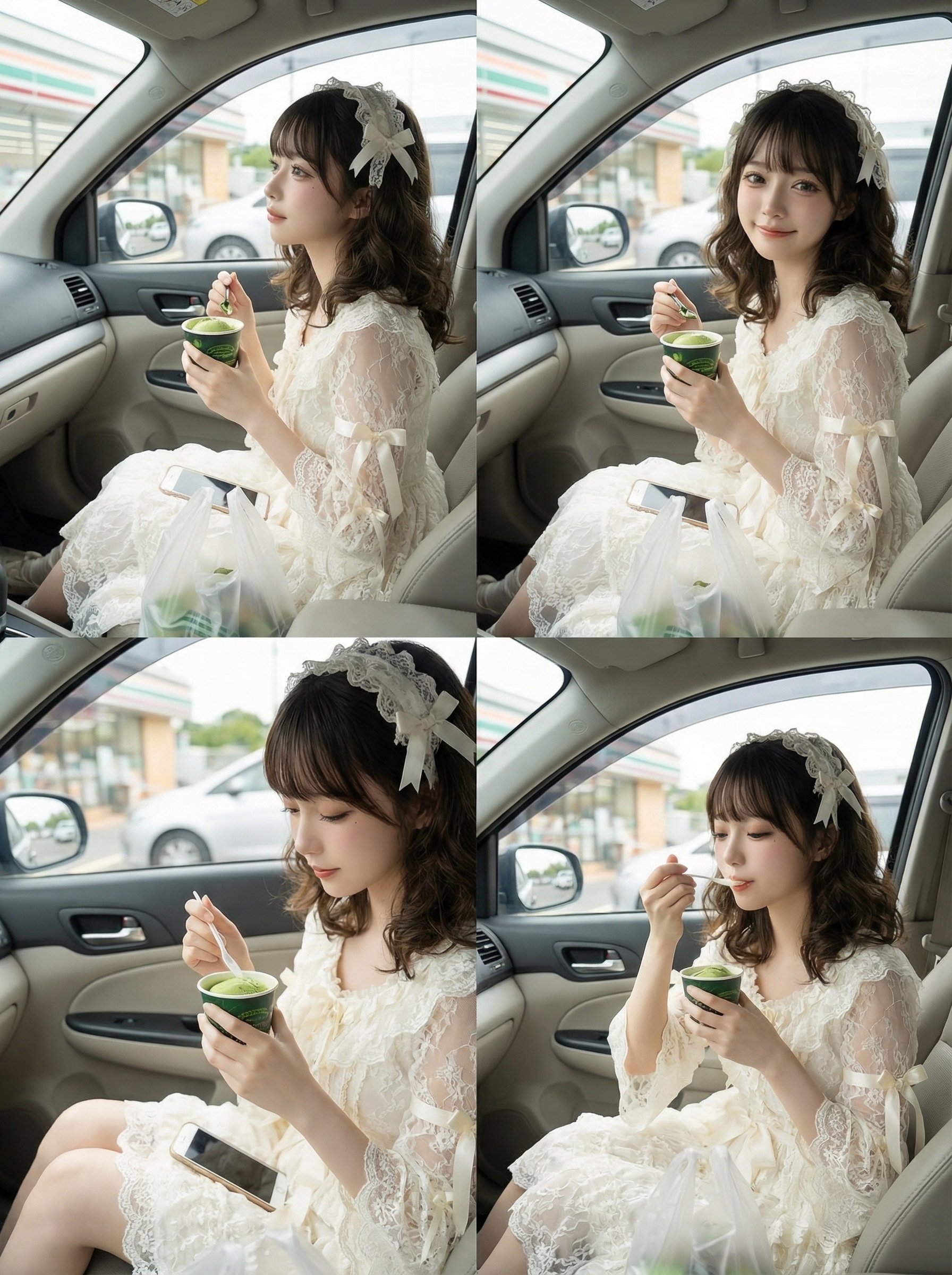 日系偶像气质女性车内形象