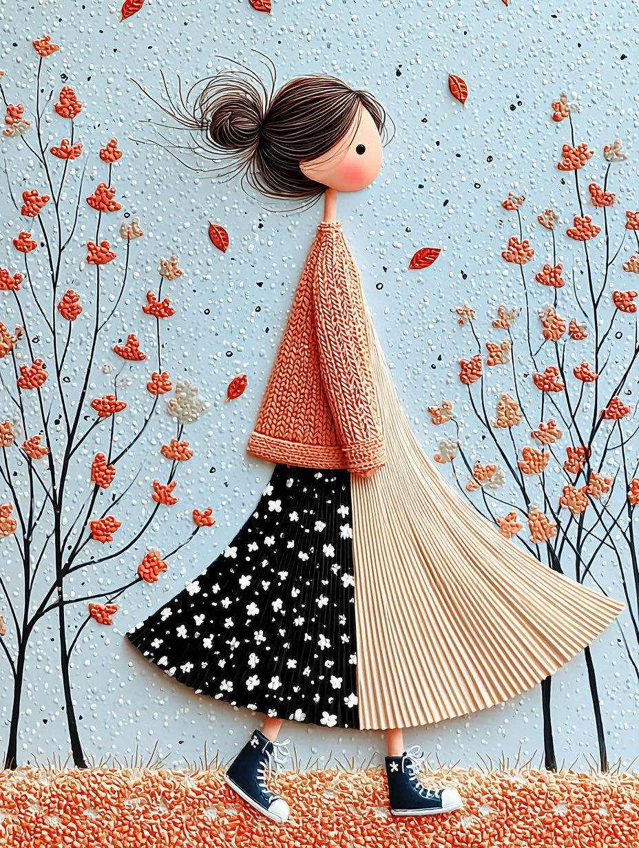 梦幻秋日纸艺刺绣场景