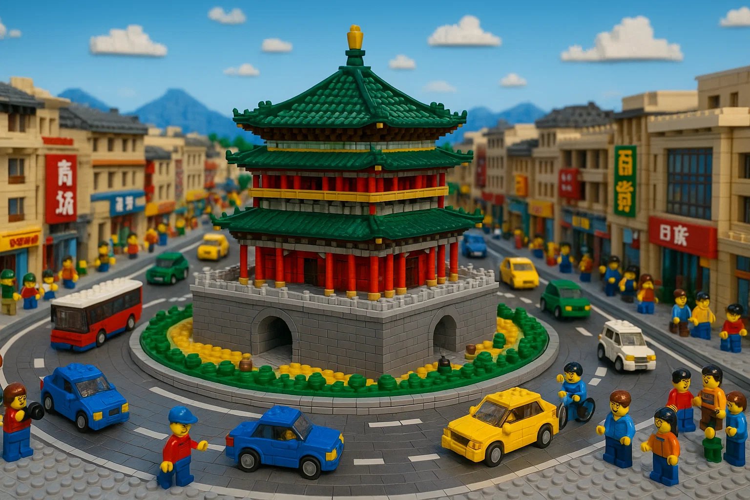 AI 画乐高搭建的城市