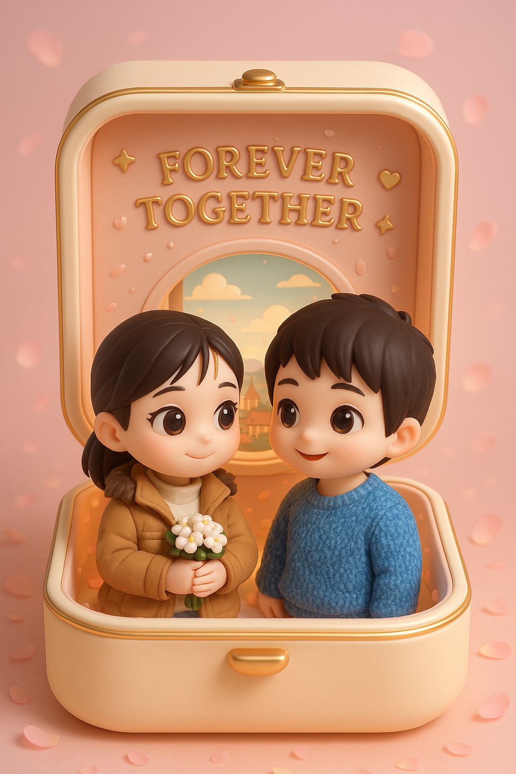 细致精美的3D渲染双人收藏摆件