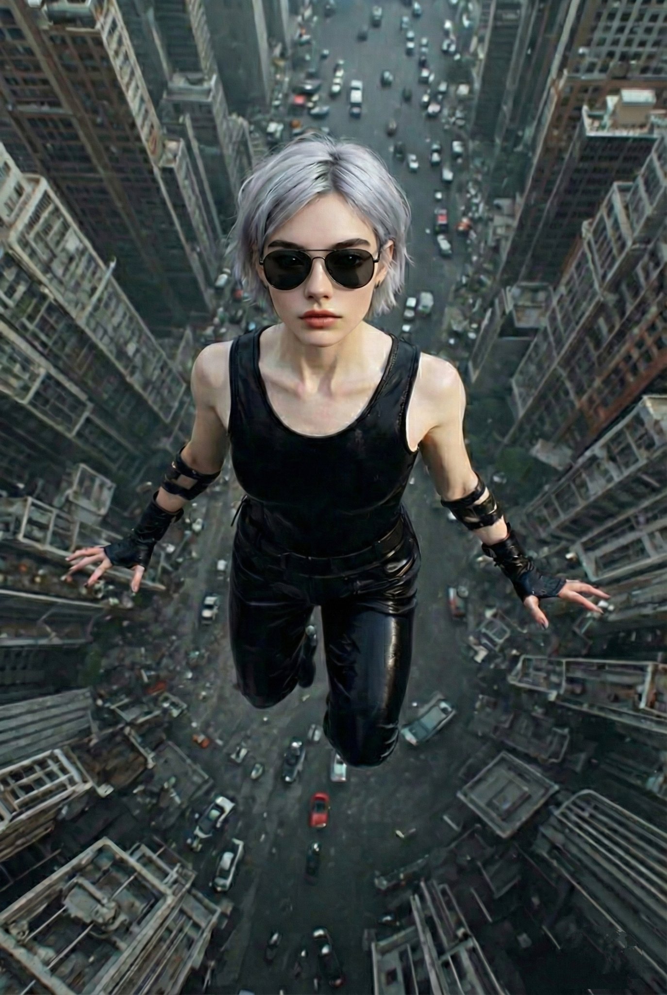 城市街头漂浮的年轻女性肖像