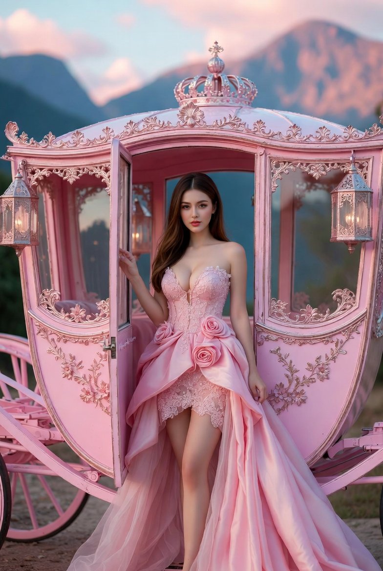 粉色皇家马车中的幻想公主