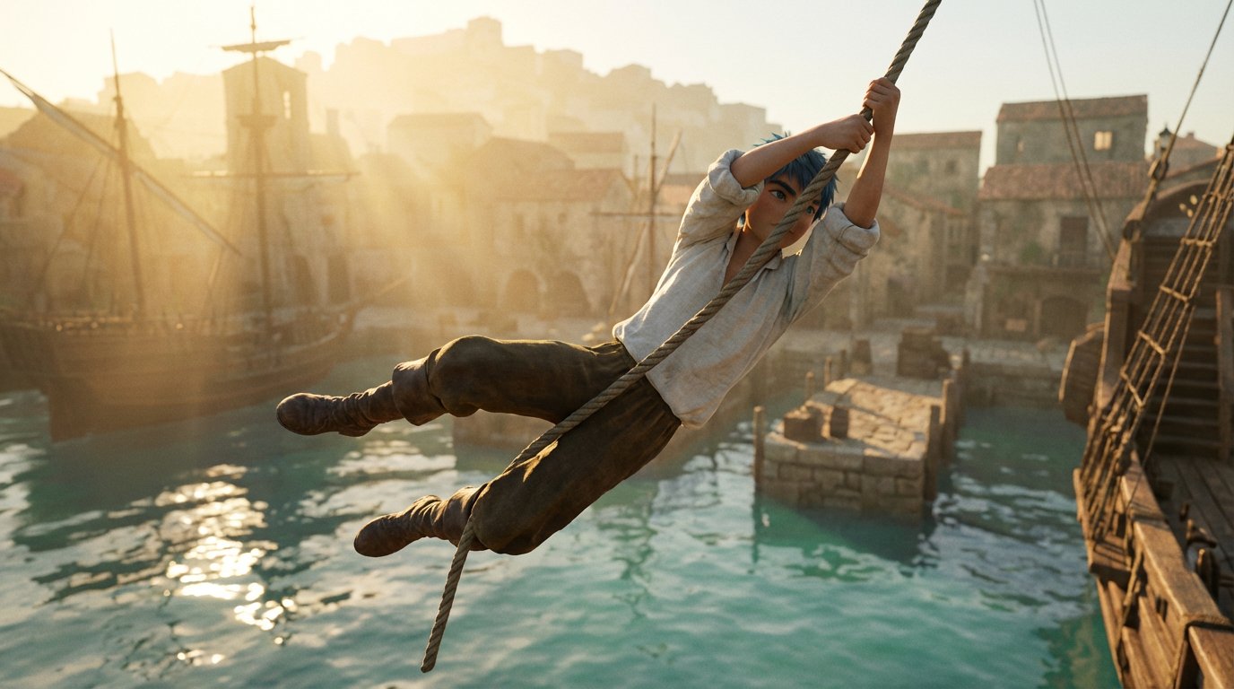 船桅上摇摆的角色