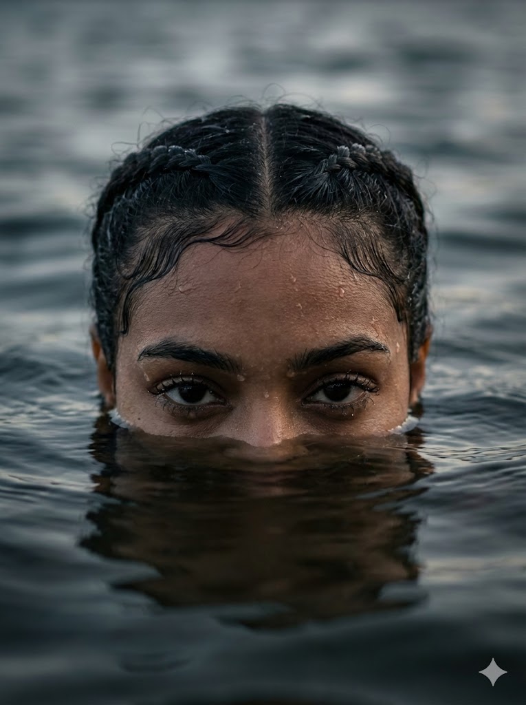 从暗水中浮现的女性特写