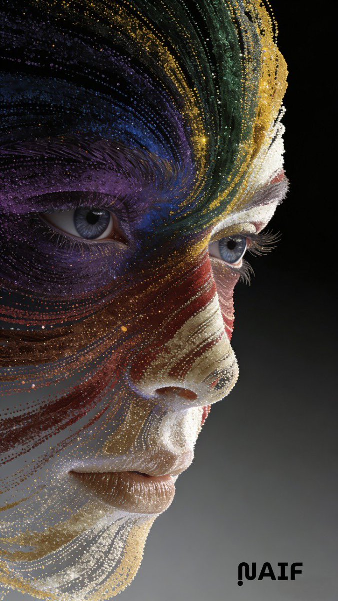 抽象彩色斐波那契粒子面部特征CGI艺术作品