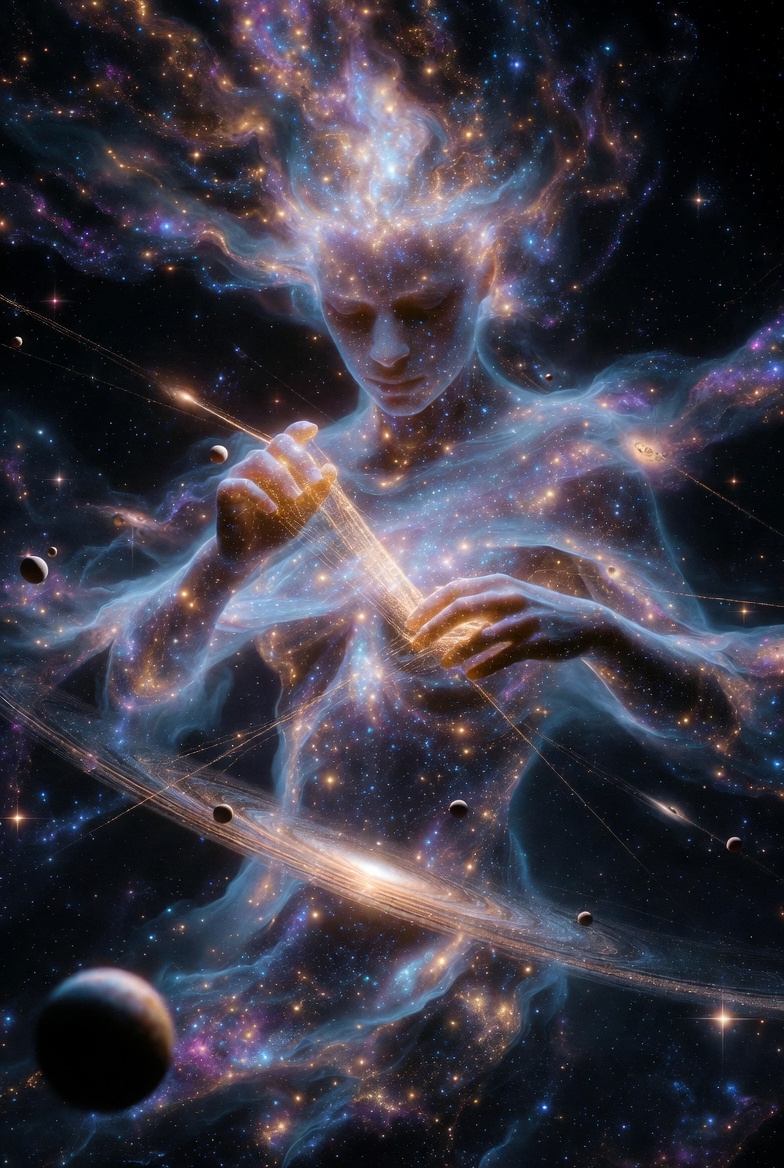 宇宙女神在浩瀚星空漂浮