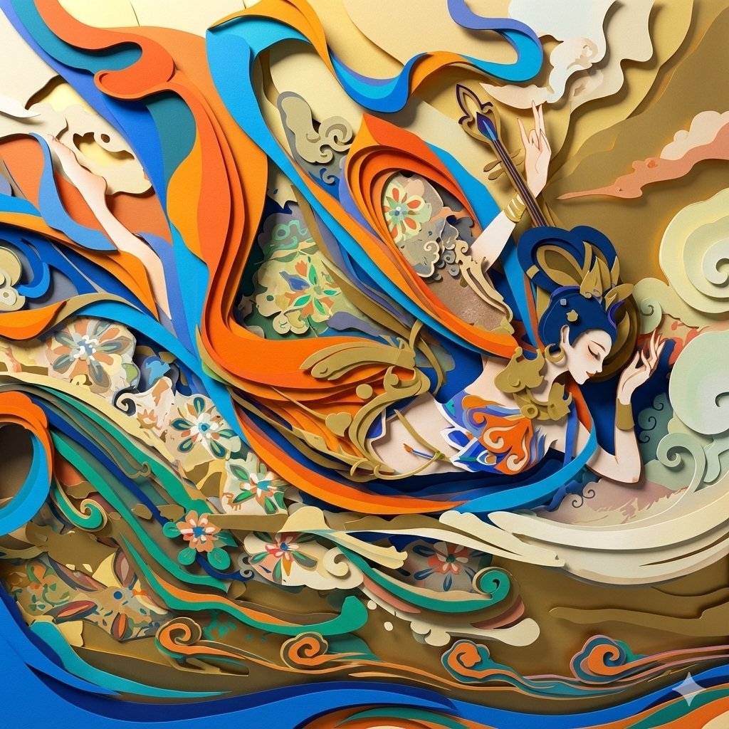 剪纸艺术复现敦煌飞天壁画