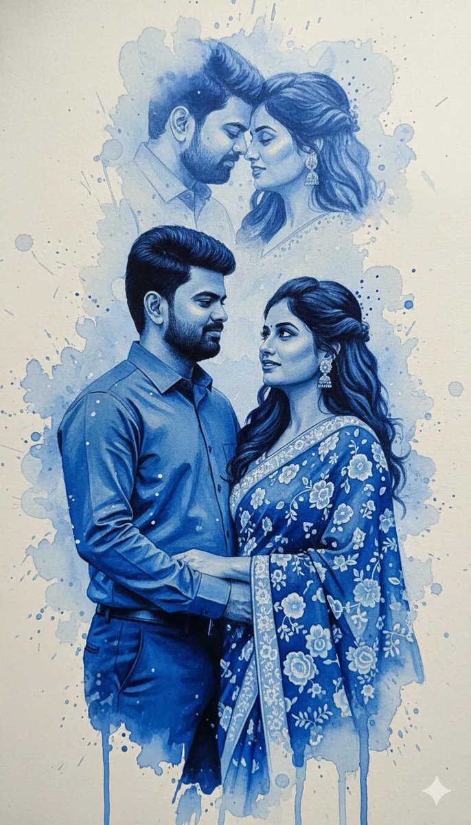 浪漫蓝墨水倾泻纸张上的超写实肖像